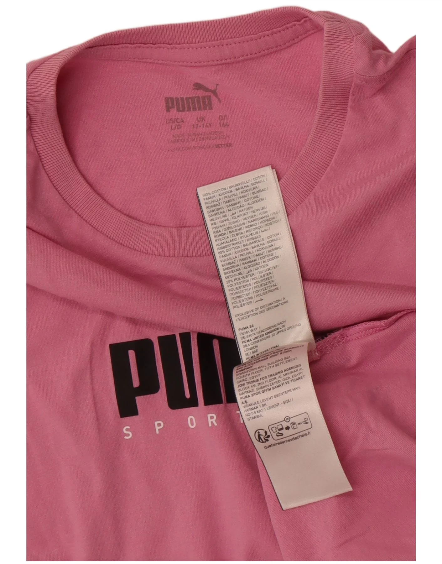 Puma Girls Graphic T-Shirt Top 13-14 Years Pink Cotton - Image 3