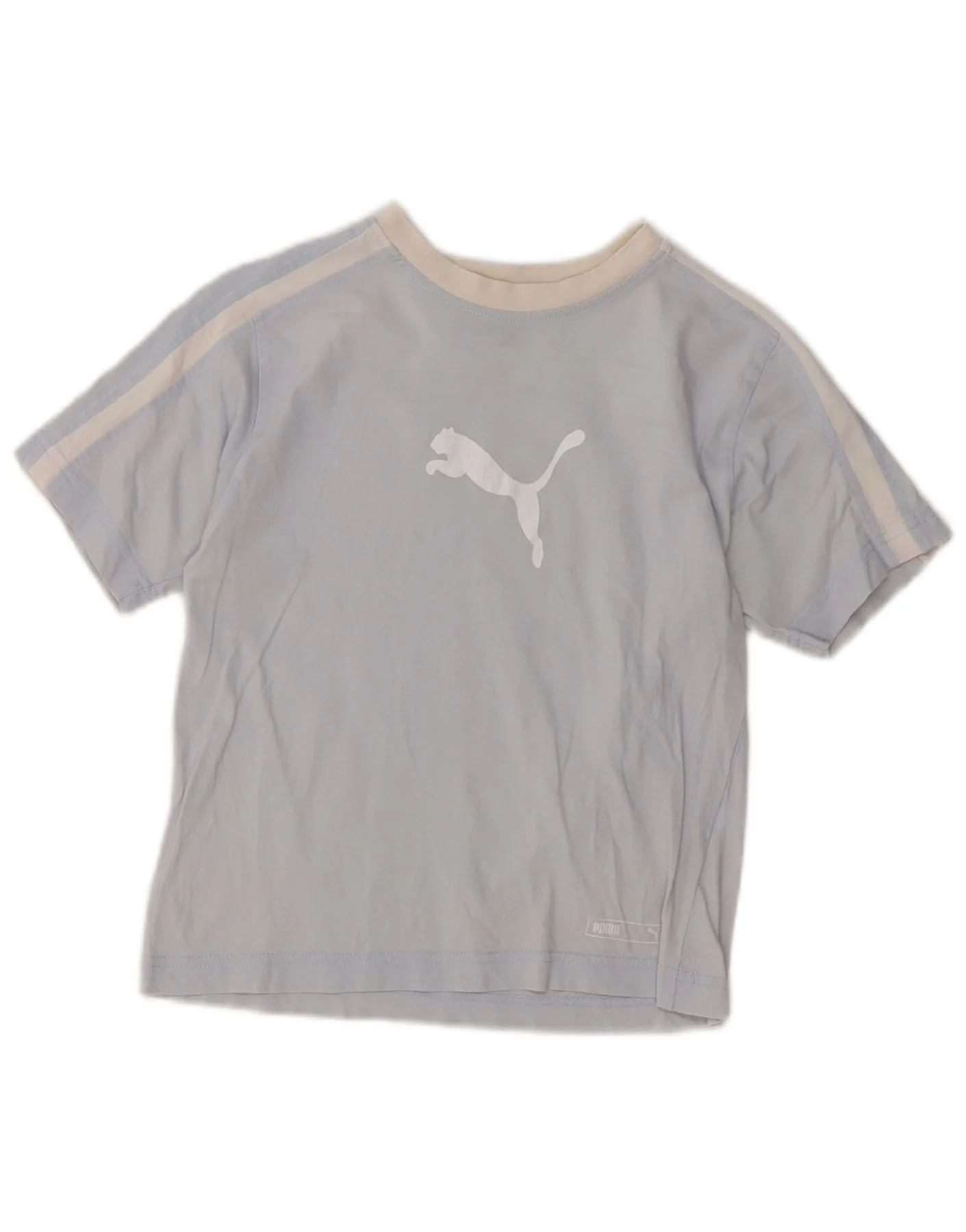 Puma Girls Graphic T-Shirt Top 7-8 Years Blue Colourblock