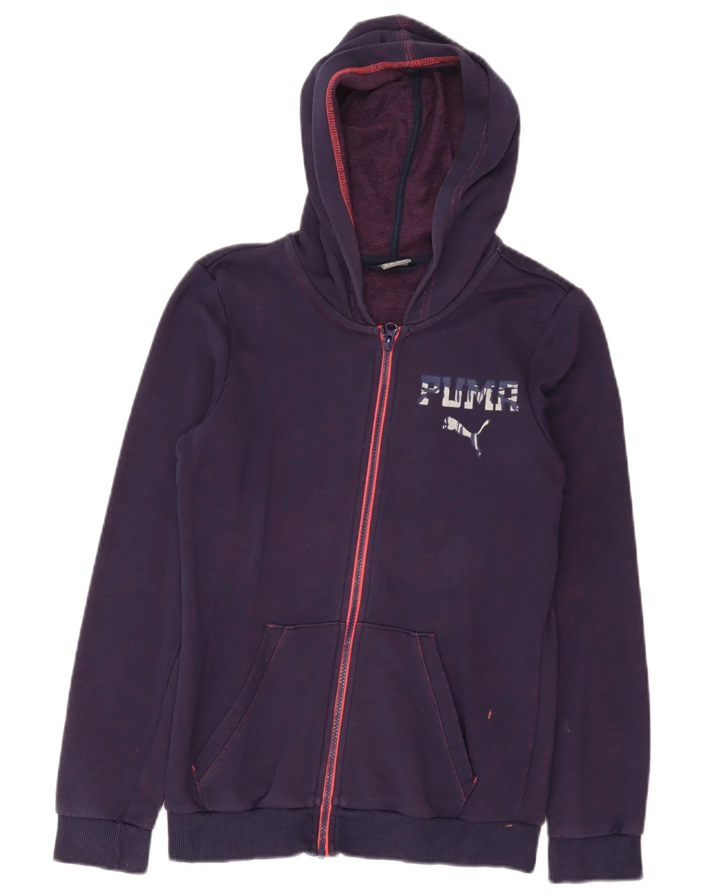 Puma Girls Graphic Zip Hoodie Sweater 13-14 Years Purple Cotton