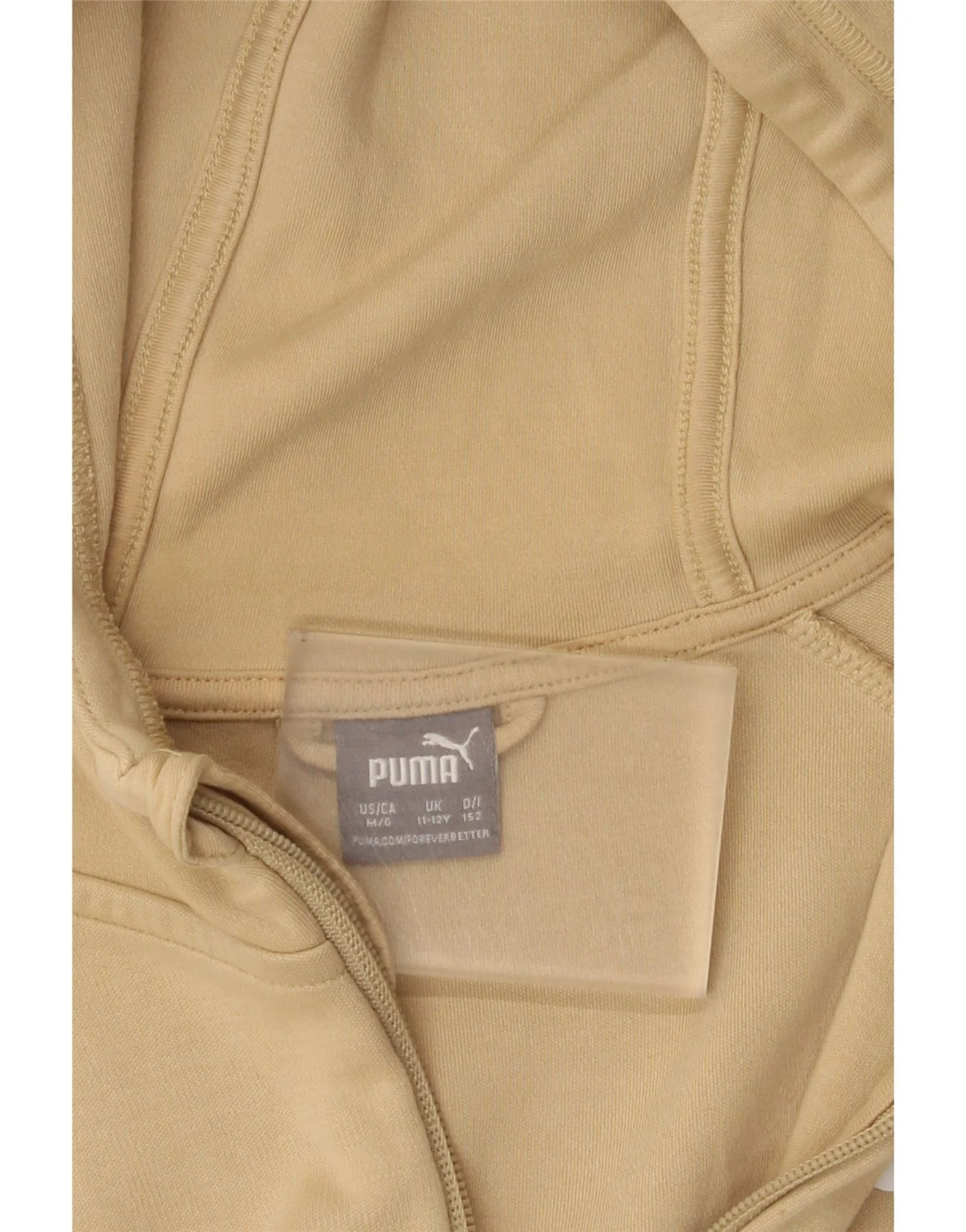 Puma Girls Hooded Zip Hoodie Sweater 11-12 Years Beige Colourblock - Image 4