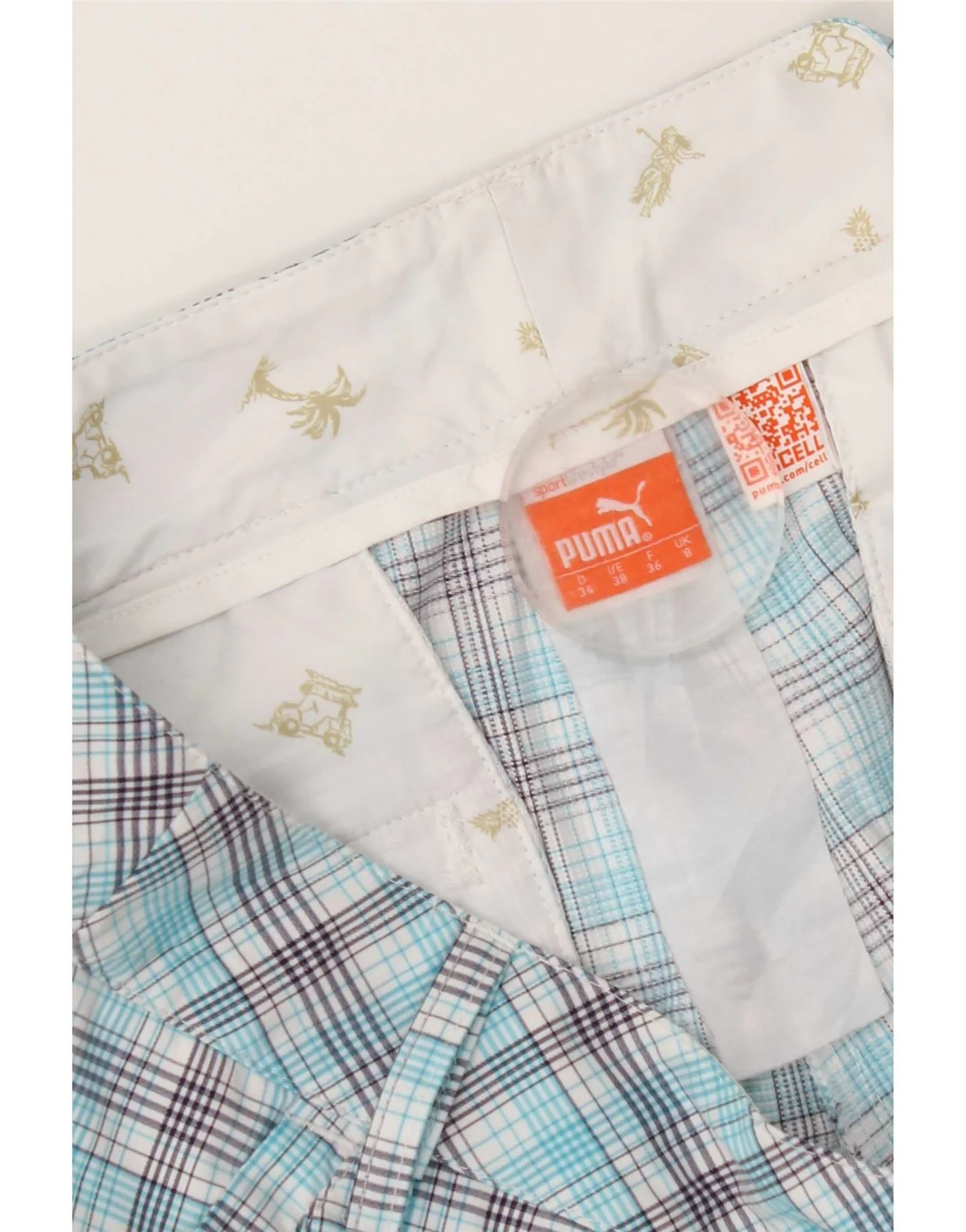 Puma Mens Chino Shorts UK 8 Small W28 Blue Check - Image 3