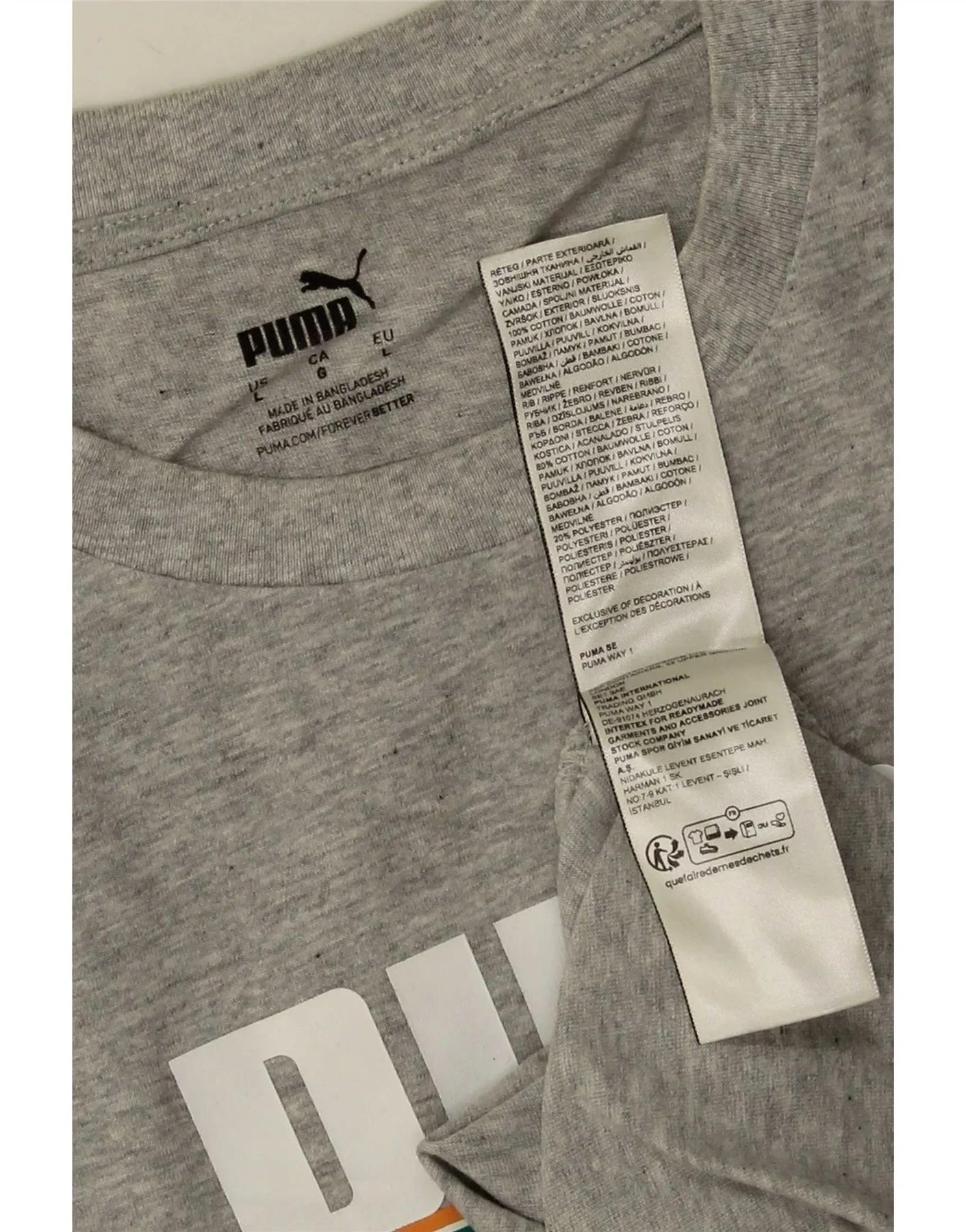 Puma Mens Graphic T-Shirt Top Large Grey Cotton - Image 5