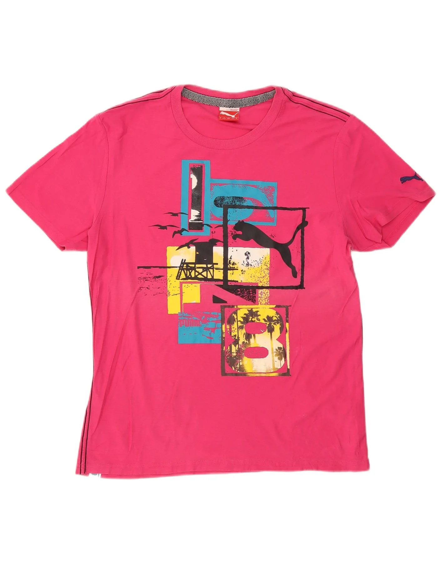 Puma Mens Graphic T-Shirt Top Medium Pink Cotton