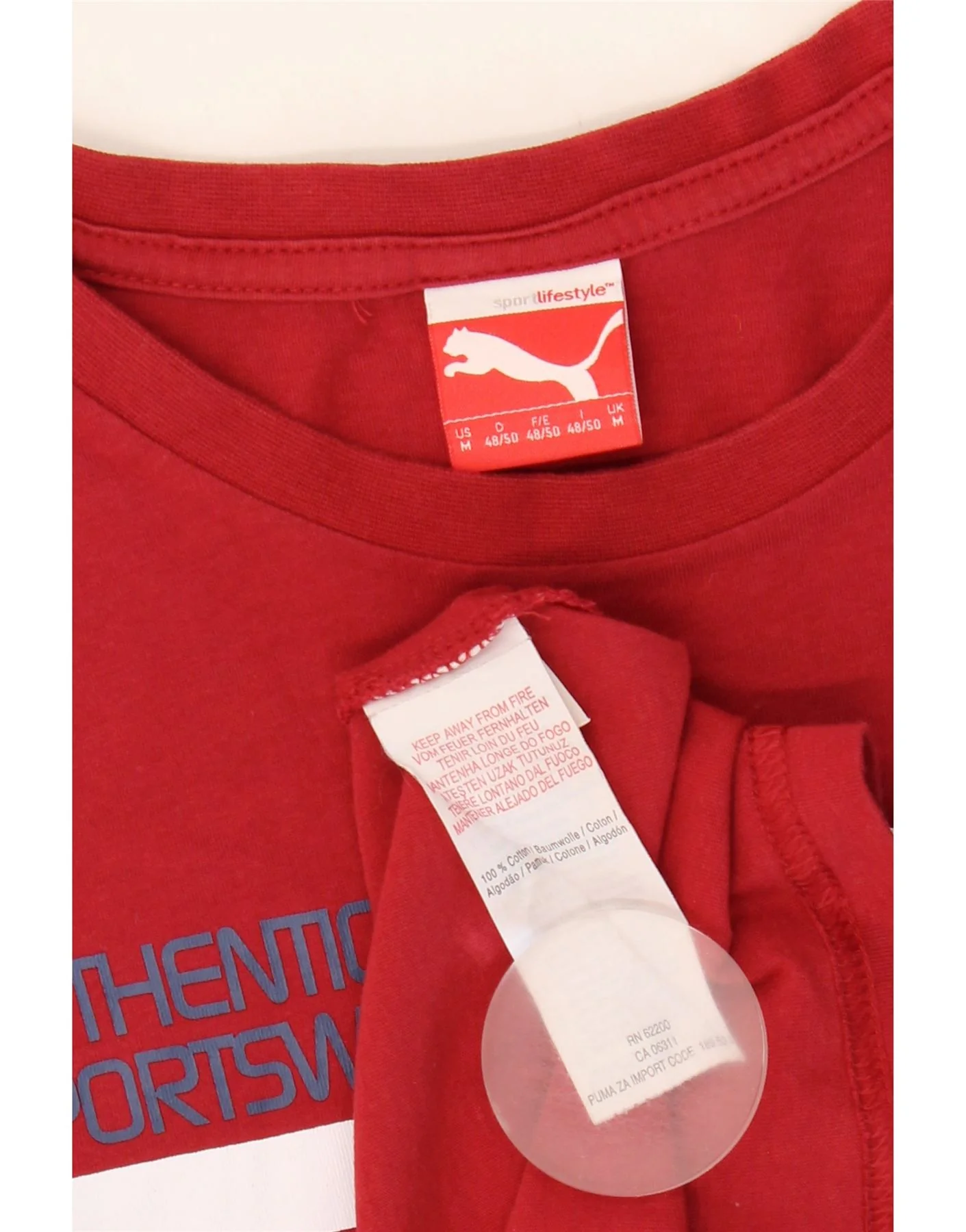 Puma Mens Graphic T-Shirt Top Medium Red Cotton - Image 3