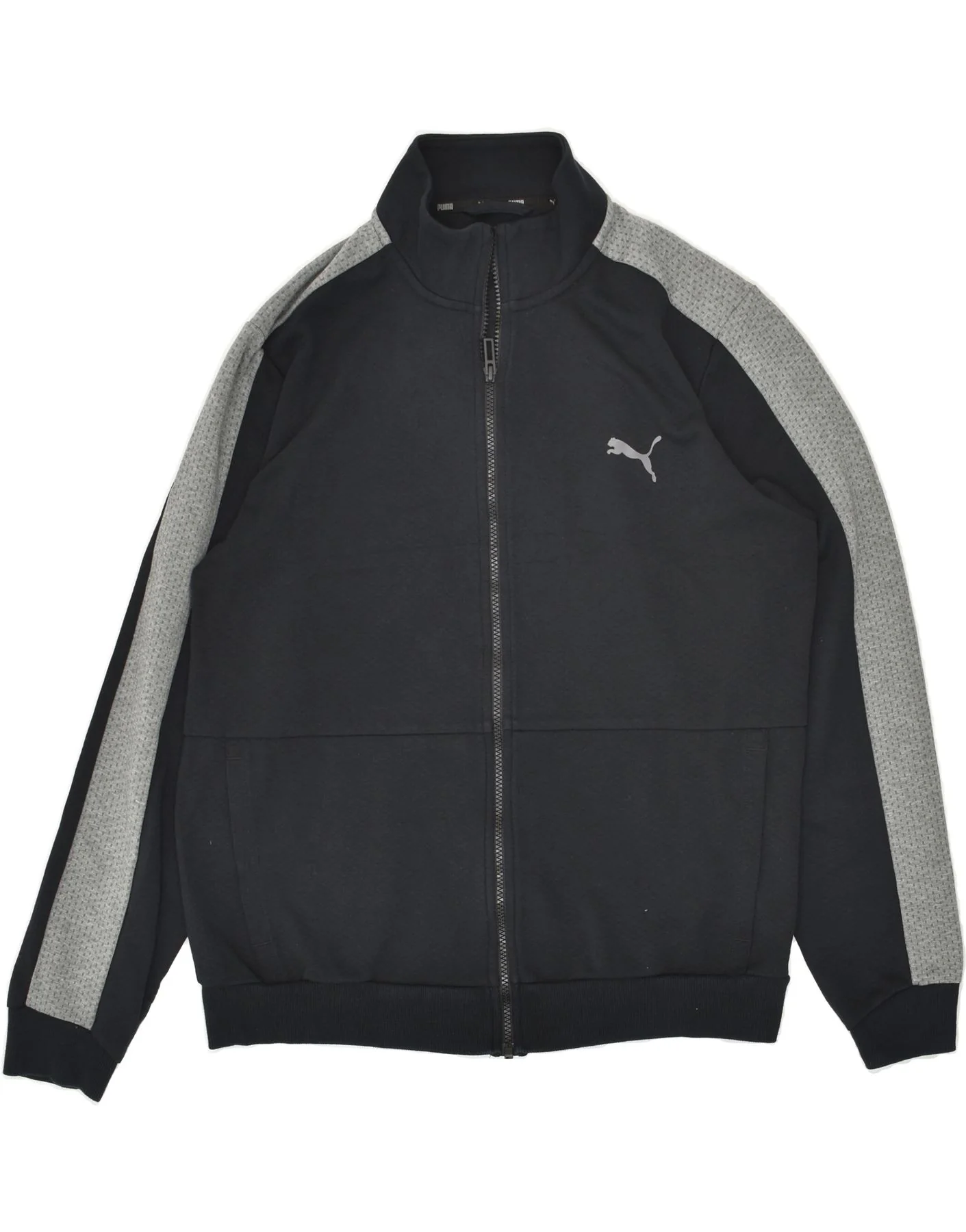 PUMA Mens Graphic Tracksuit Top Jacket Large Black Colourblock Cotton
