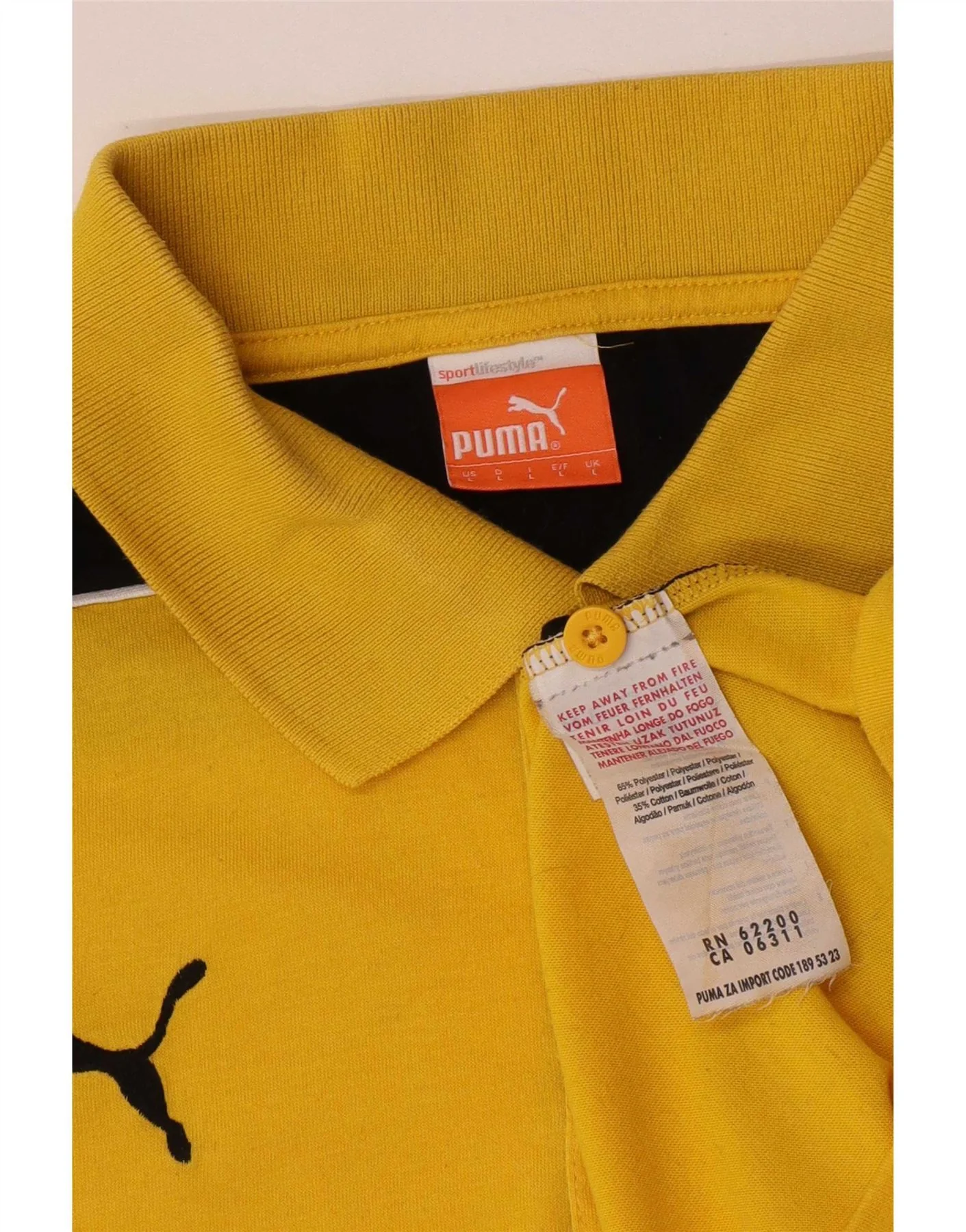 Puma Mens Polo Shirt Large Yellow Colourblock Polyester - Image 3