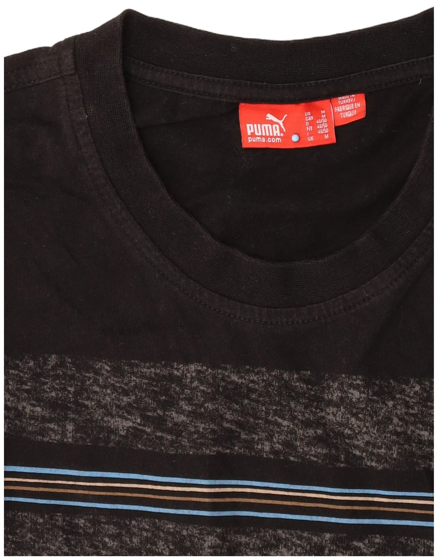 Puma Mens T-Shirt Top Medium Black Striped - Image 3