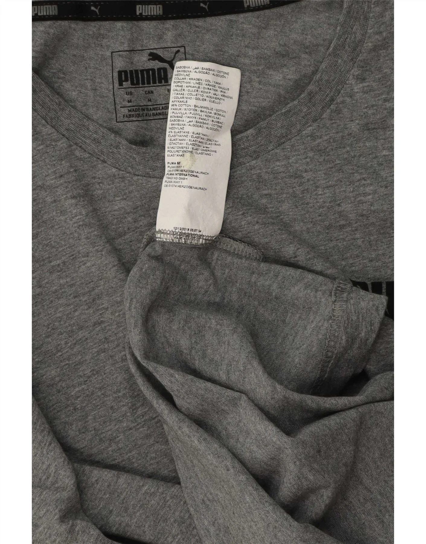 Puma Mens T-Shirt Top Medium Grey Cotton - Image 3