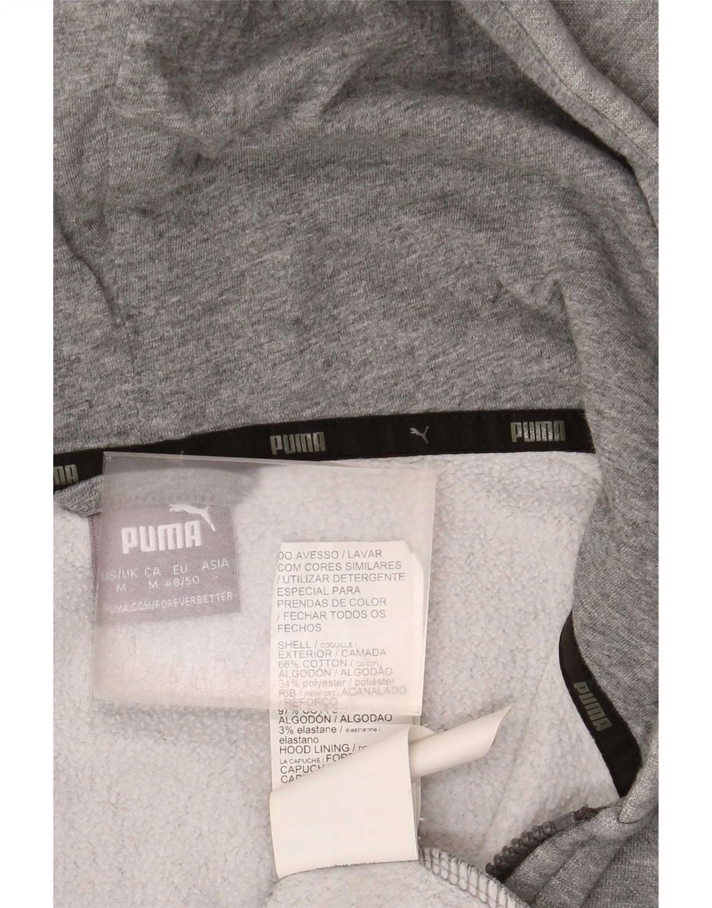 Puma Mens Zip Hoodie Sweater Medium Grey Cotton - Image 3