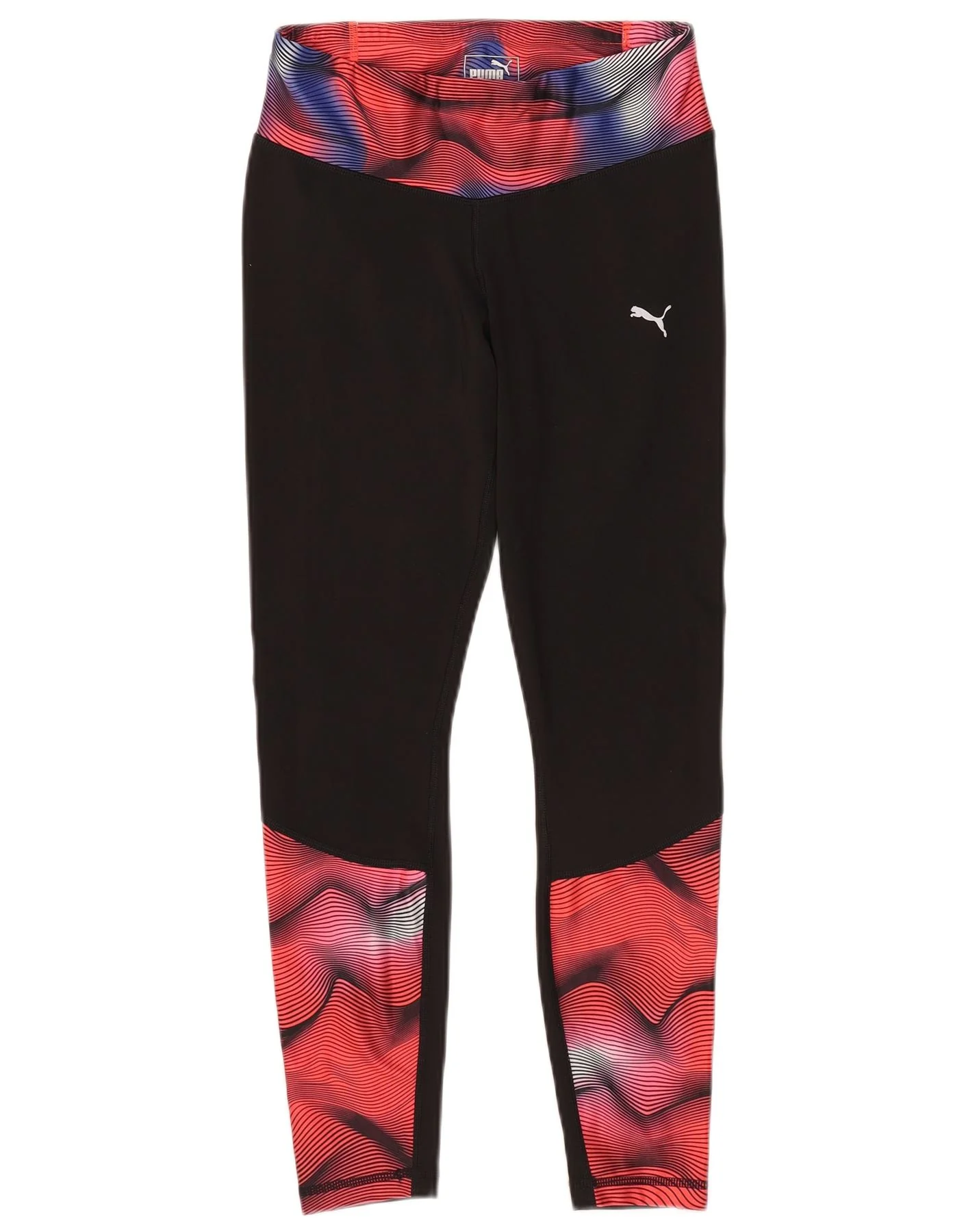 Puma Womens Abstract Pattern Leggings UK 10 Small Black Colourblock