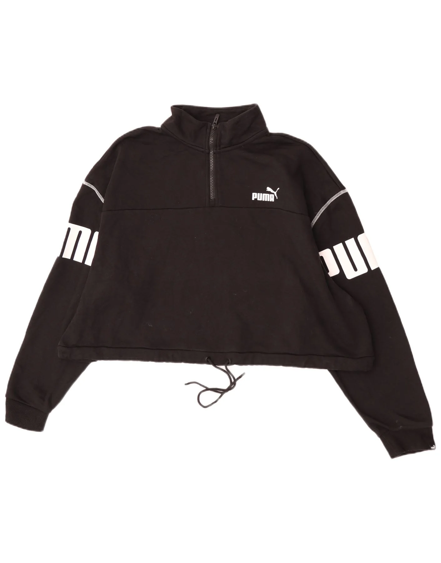 Puma Womens Crop Graphic Zip Neck Sweatshirt Jumper UK 20 2XL Black Cotton