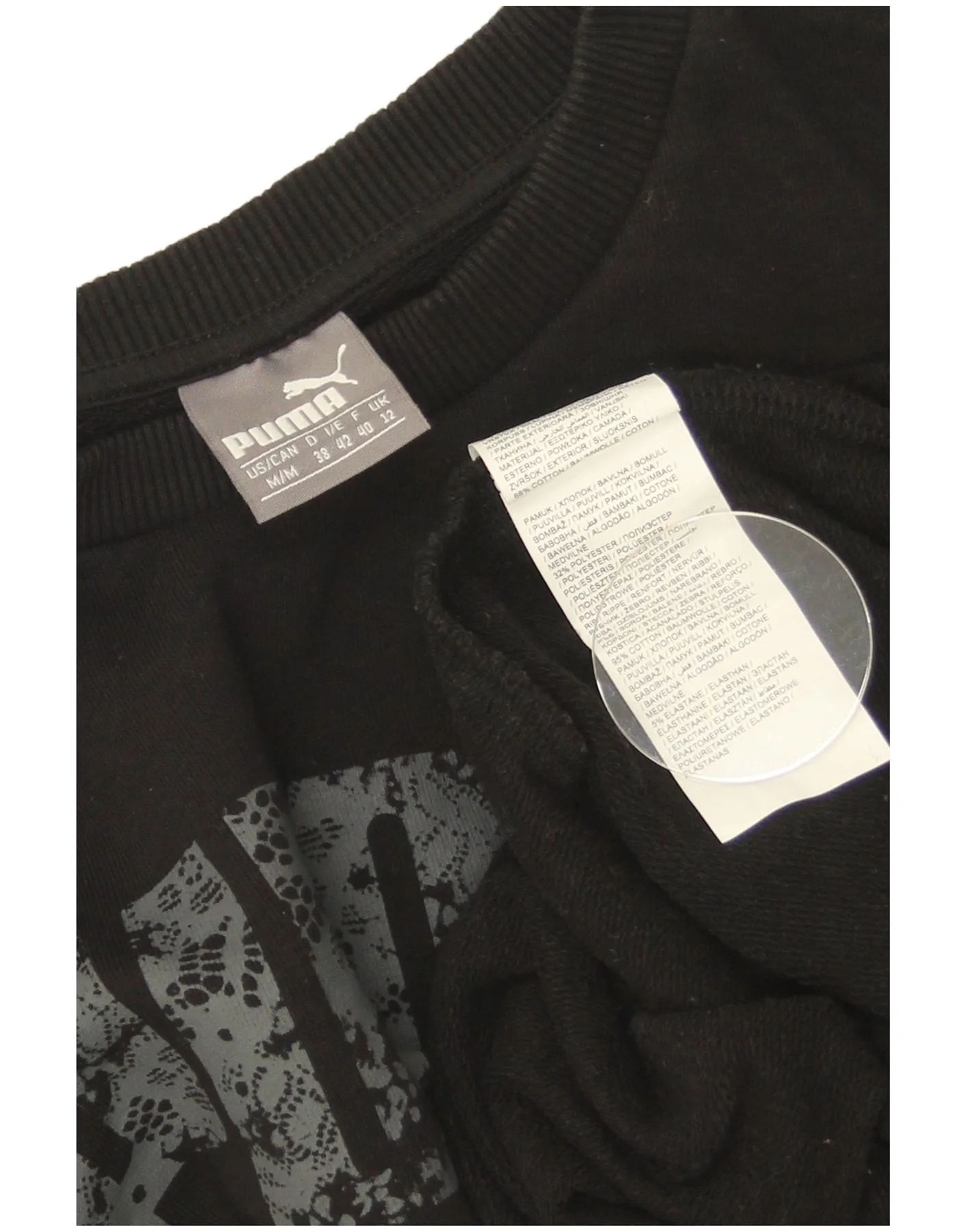 Puma Womens Graphic Sweatshirt Jumper UK 12 Medium Black Cotton - Image 3