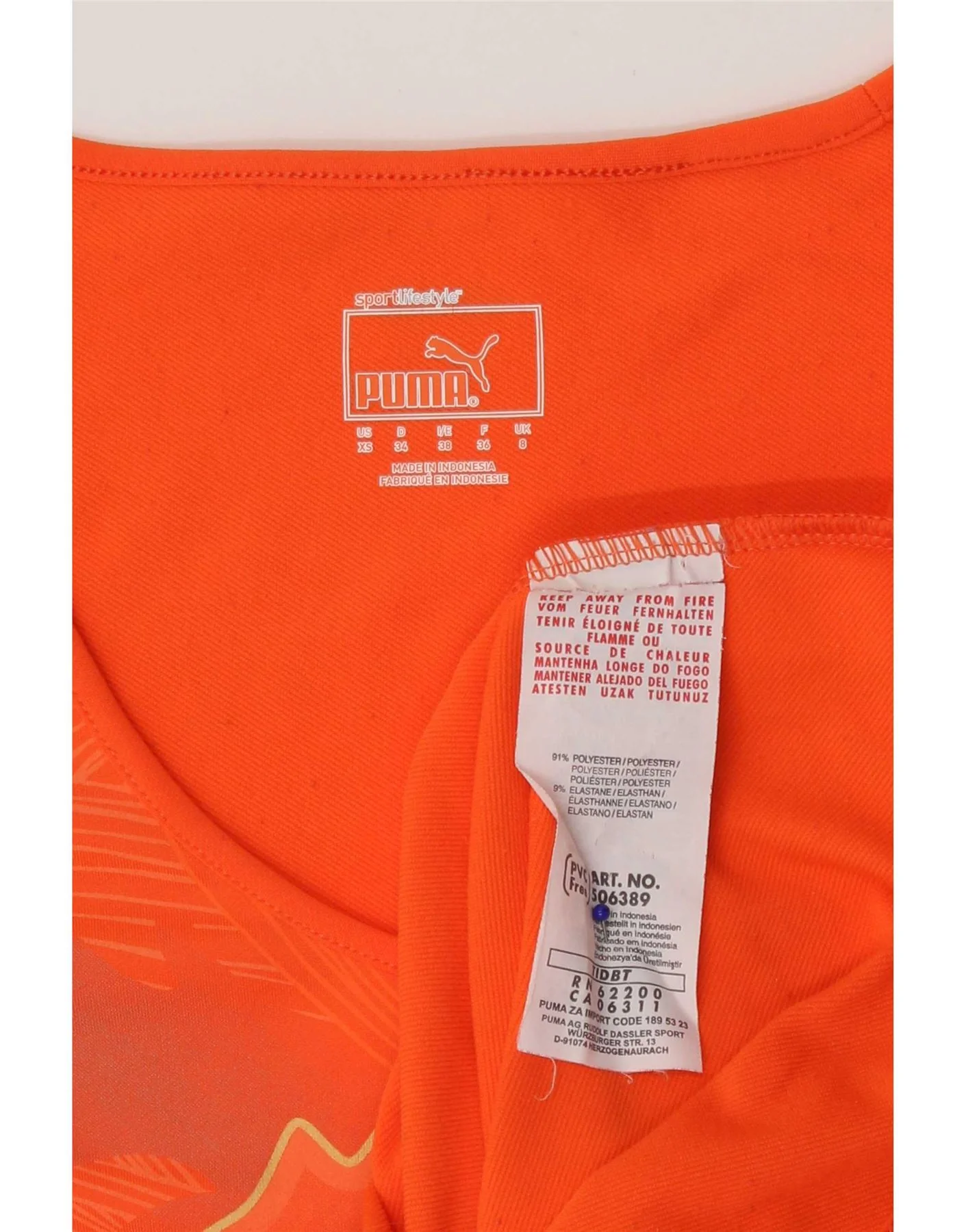 Puma Womens Graphic T-Shirt Top UK 8 Small Orange Polyester Sports - Image 3