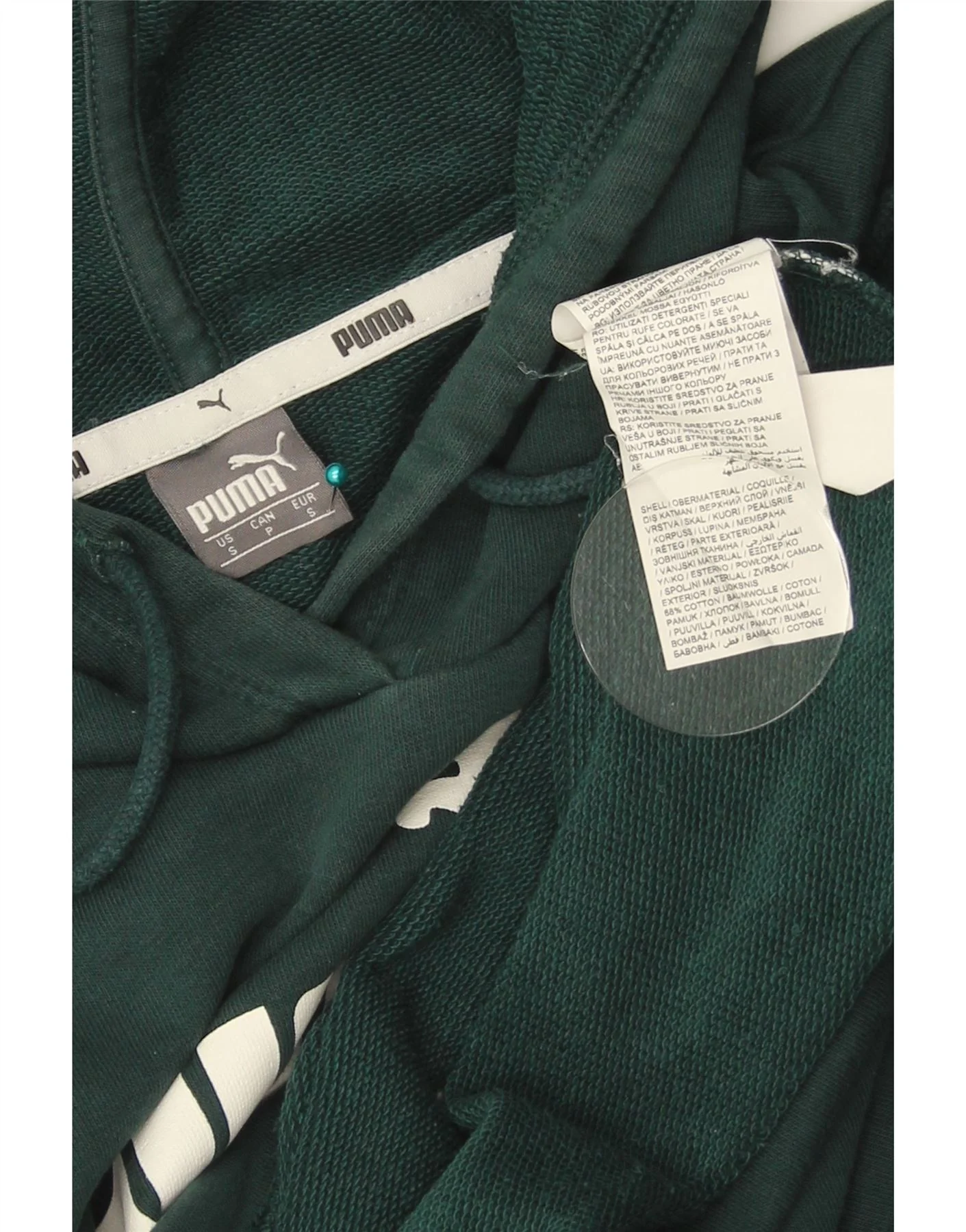 Puma Womens Oversized Crop Graphic Hoodie Jumper UK 10 Small Green Cotton - Image 3