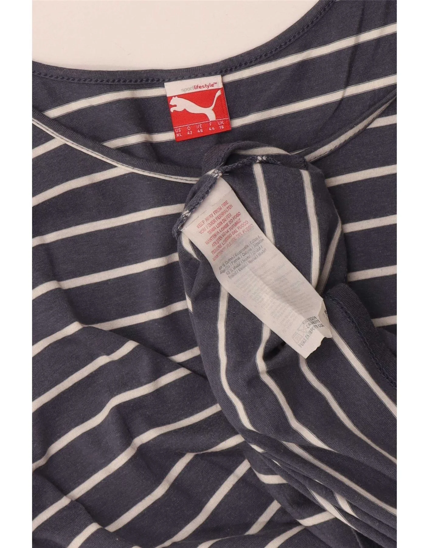 Puma Womens Vest Top UK 16 Large Navy Blue Striped Cotton - Image 3