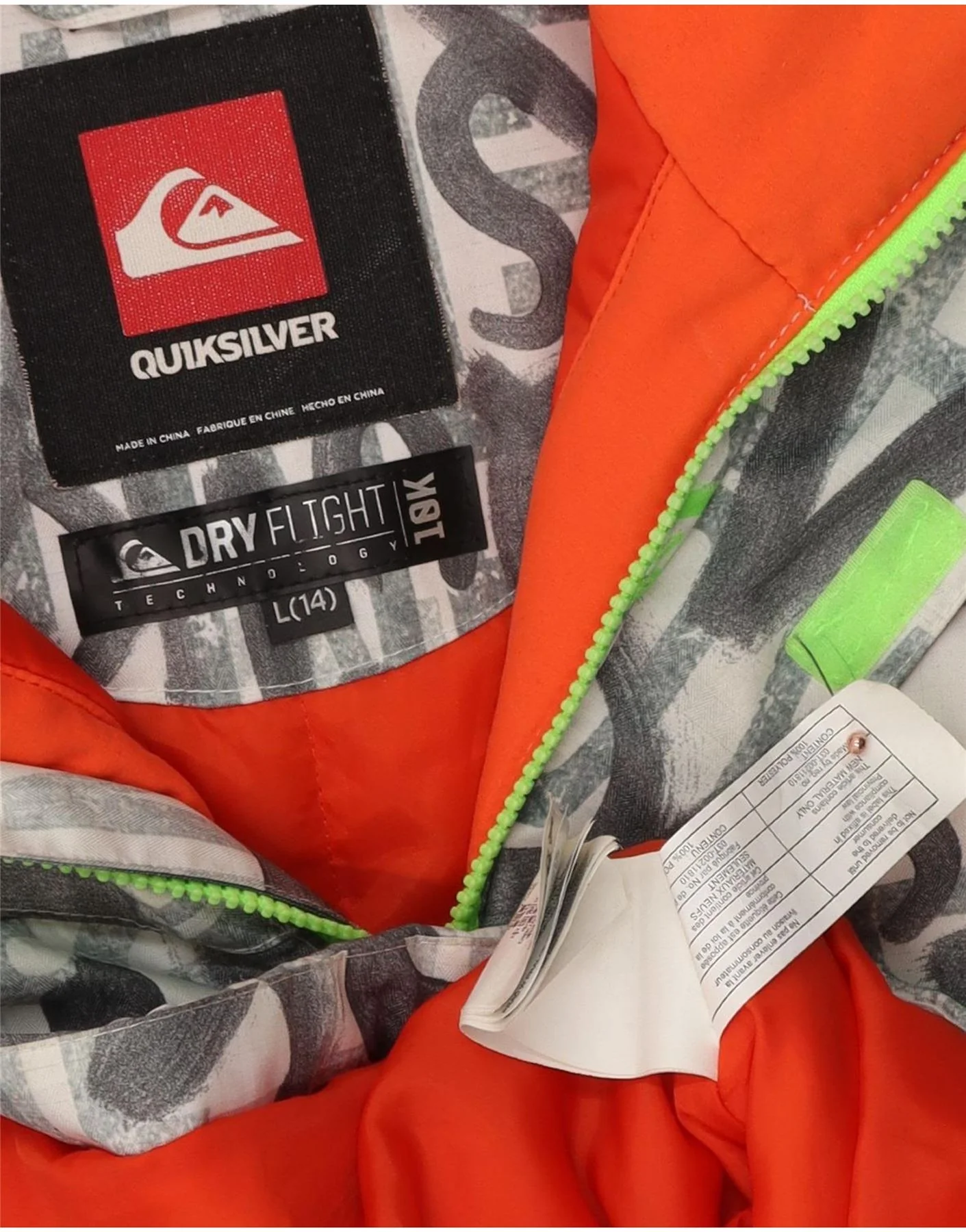 Quiksilver Boys Graphic Hooded Ski Jacket 13-14 Years Large Grey Polyester - Image 3