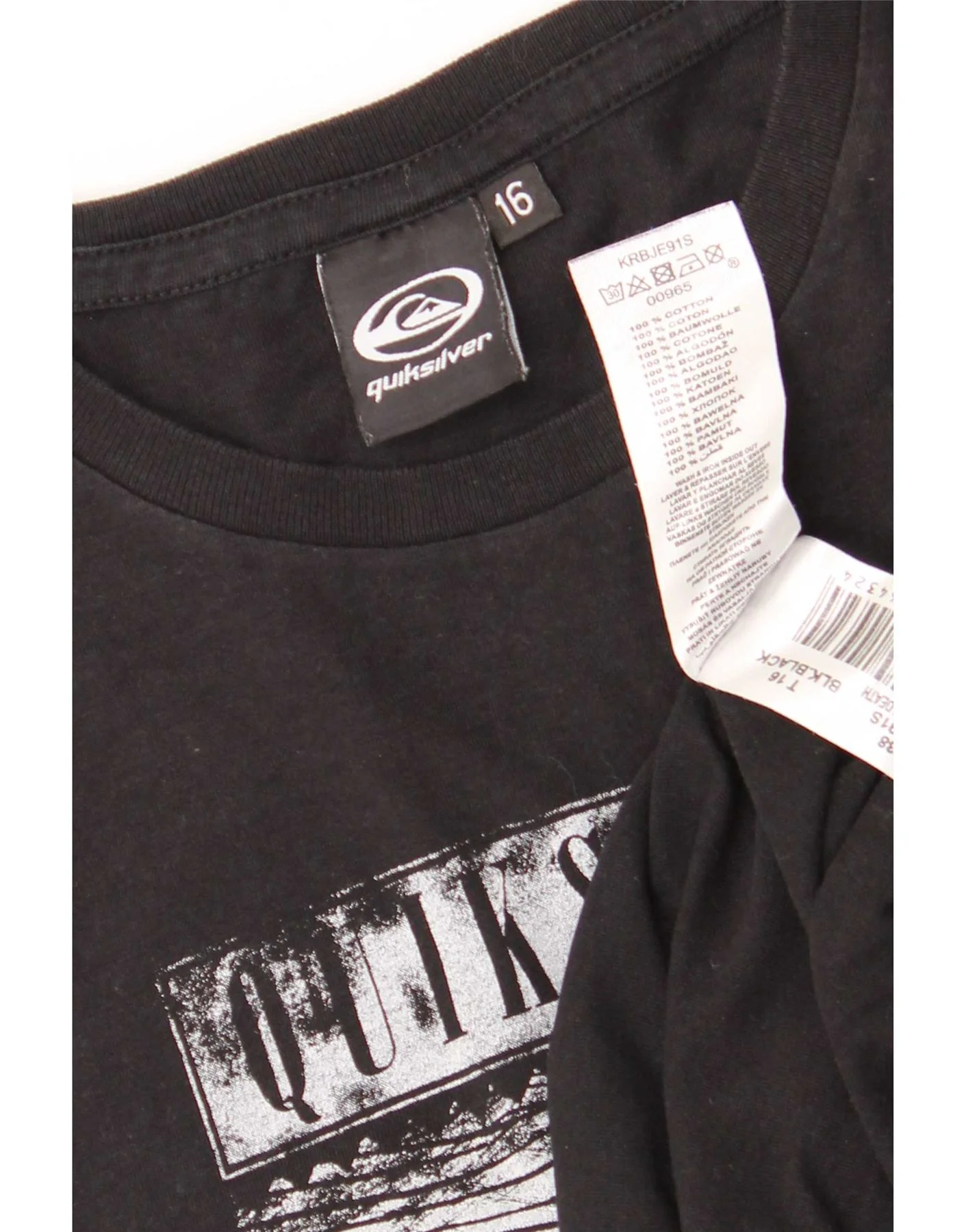 Quiksilver Boys Graphic T-Shirt Top 15-16 Years Black Cotton - Image 3