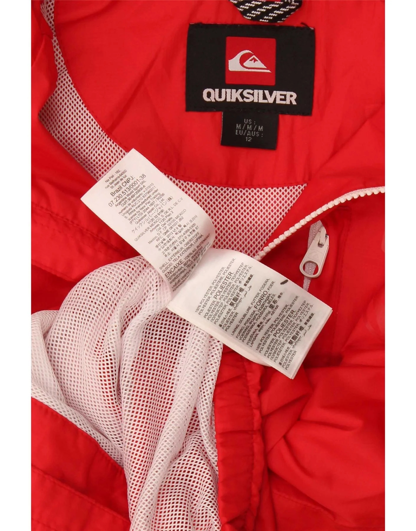 Quiksilver Boys Hooded Rain Jacket 11-12 Years Medium Red Polyester - Image 3