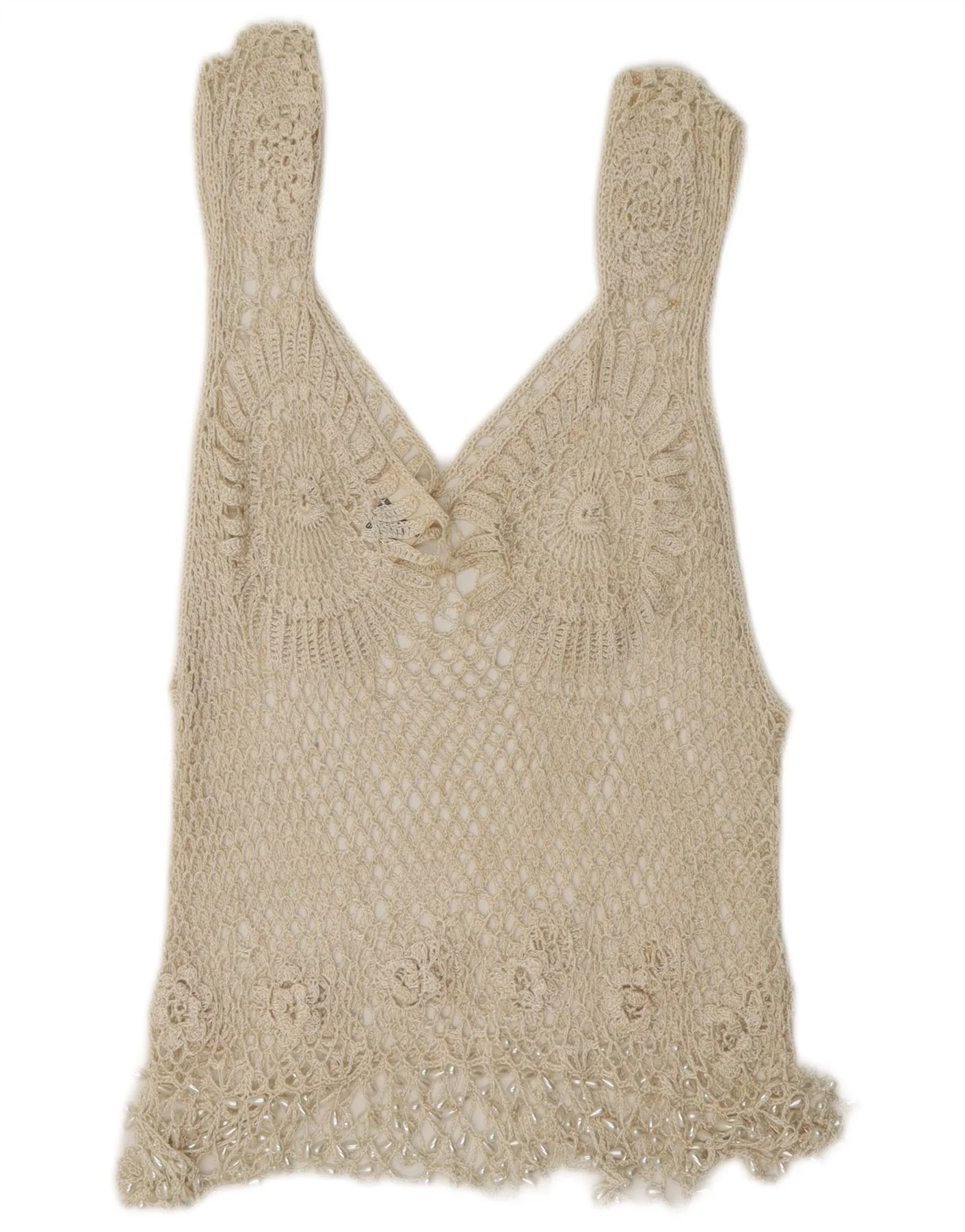 Rafale Womens Hand Made Crochet Blouse Top UK 14 Medium Beige Rayon - Image 2