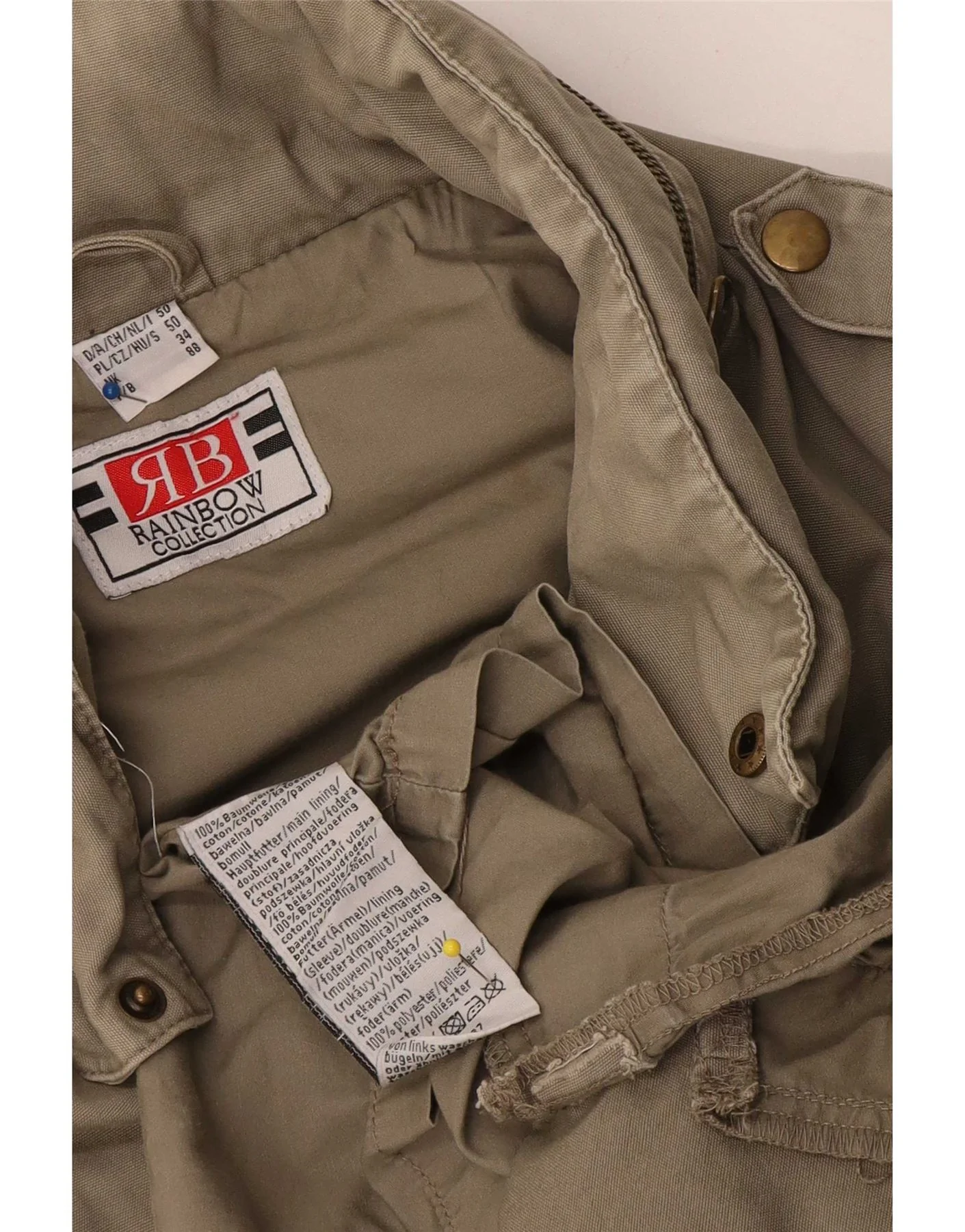 Rainbow Mens Hooded Military Jacket UK 34 XS Khaki Cotton - Image 3