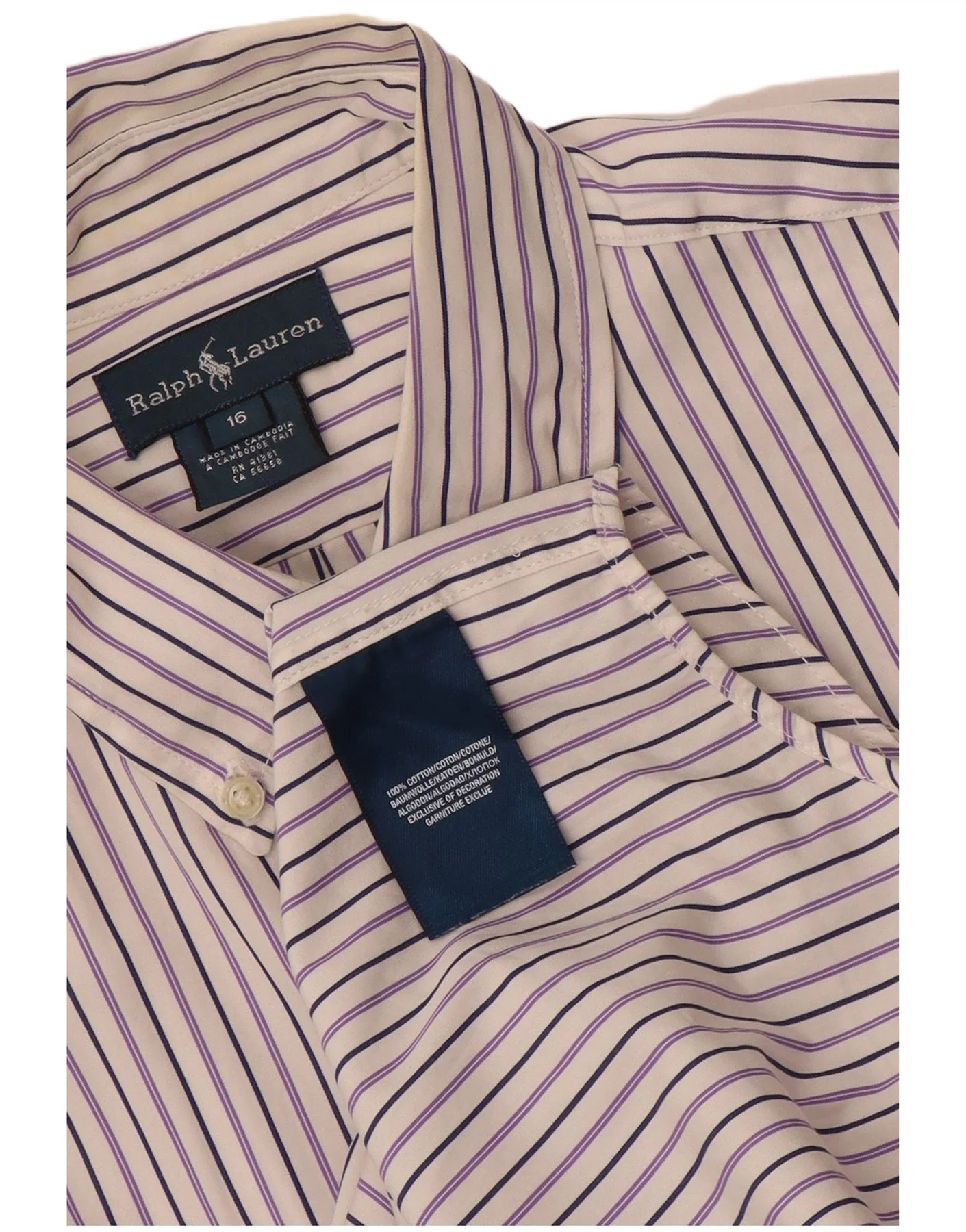 Ralph Lauren Boys Shirt 15-16 Years Purple Striped Cotton - Image 3