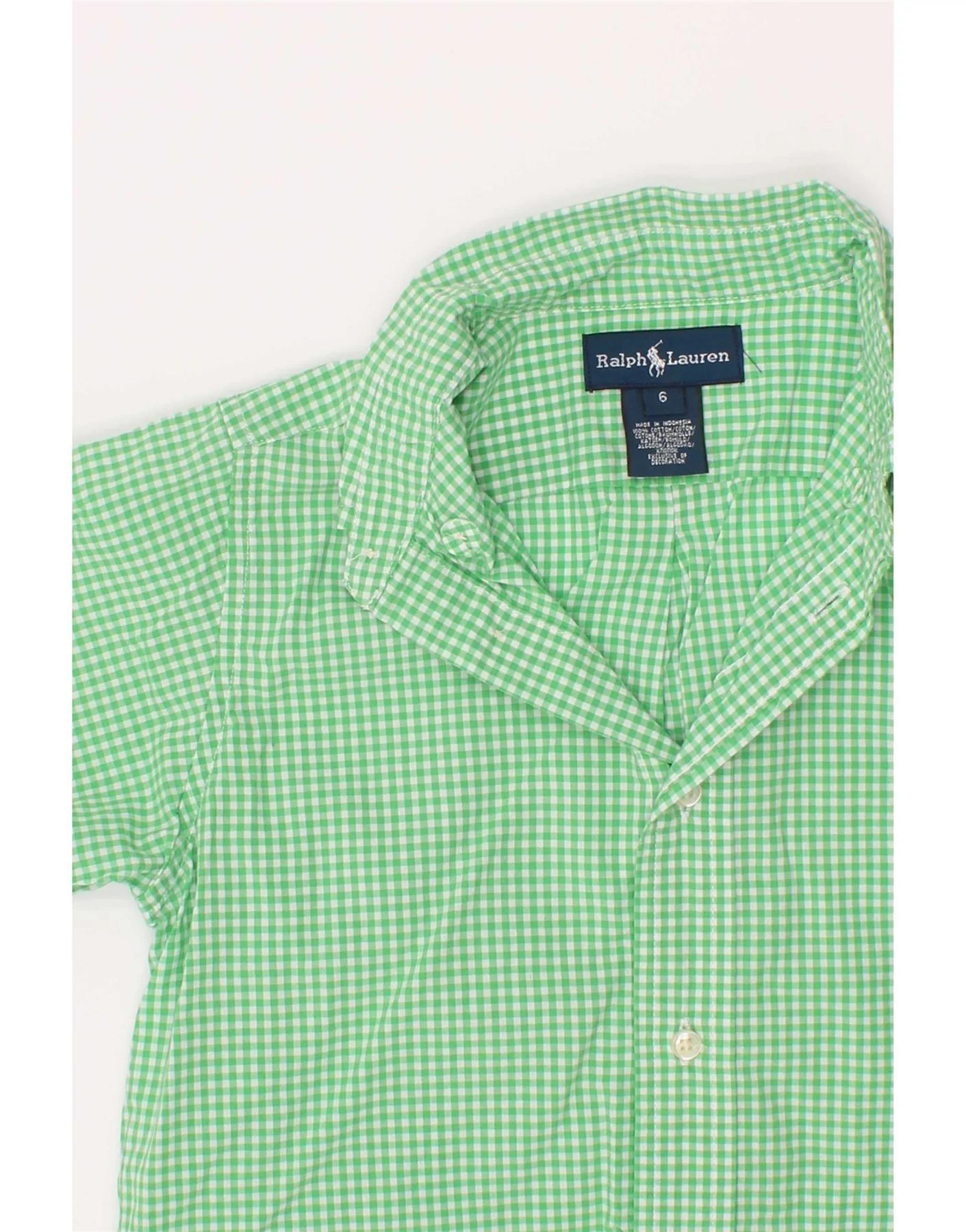 Ralph Lauren Boys Short Sleeve Shirt 5-6 Years Green Gingham Cotton - Image 3