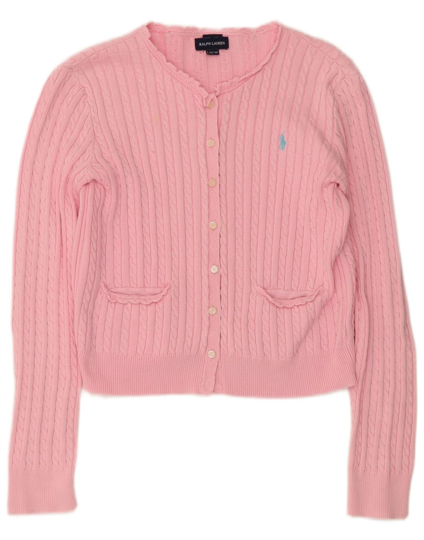 Ralph Lauren Girls Crop Cardigan Sweater 12-13 Years Large Pink Cotton