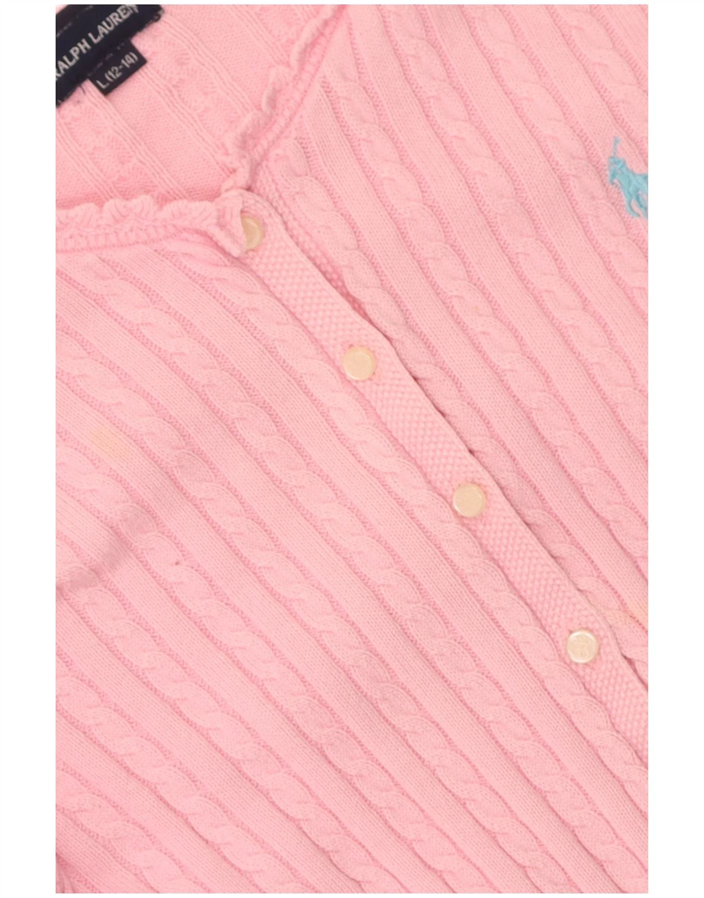 Ralph Lauren Girls Crop Cardigan Sweater 12-13 Years Large Pink Cotton - Image 3