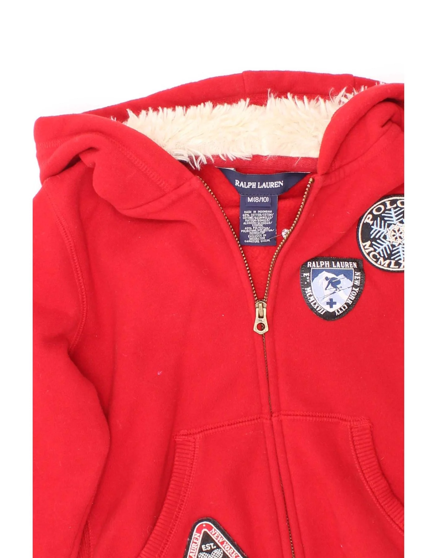 Ralph Lauren Girls Graphic Zip Hoodie Sweater 8-9 Years Medium Red Cotton - Image 3