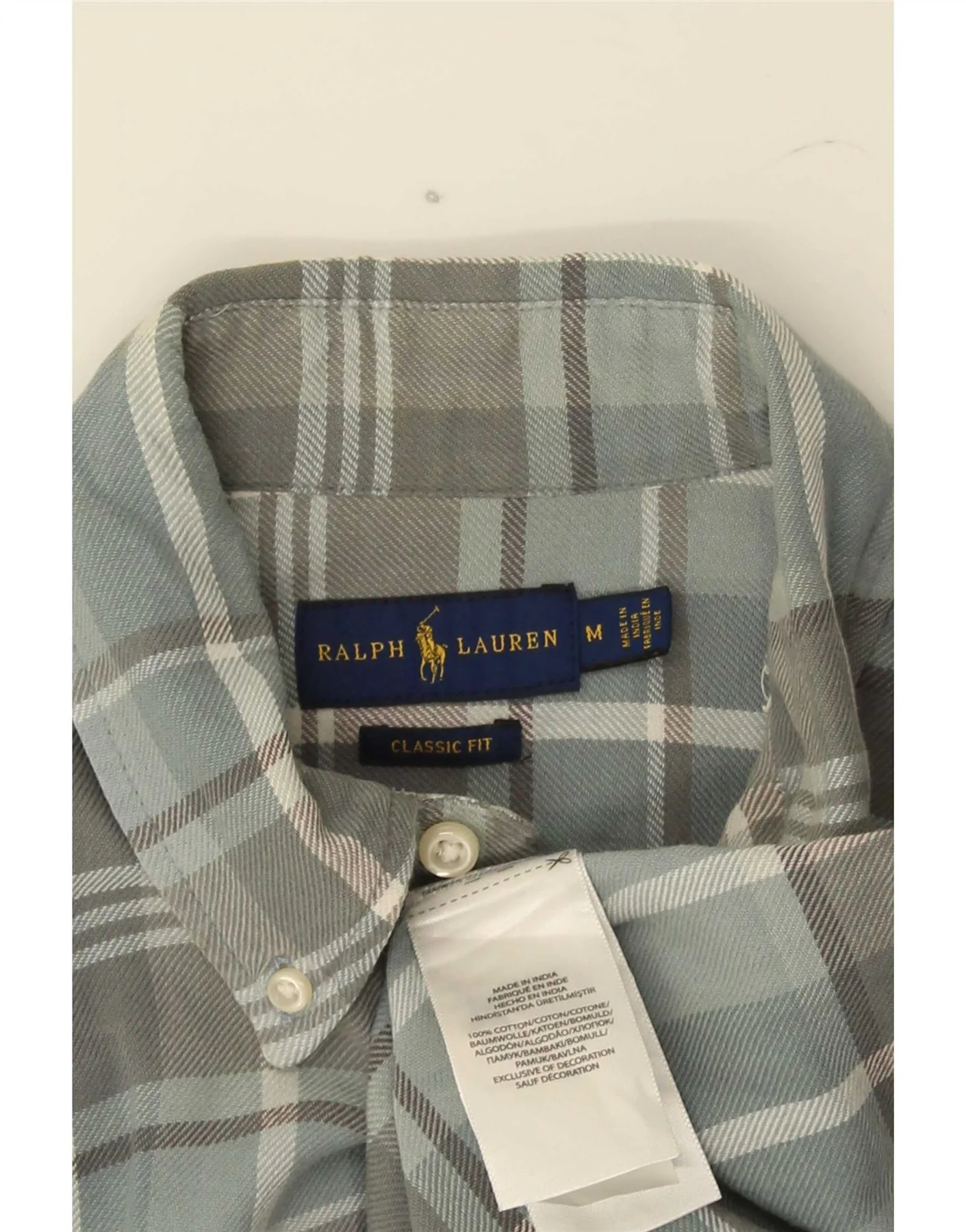 Ralph Lauren Mens Classic Fit Flannel Shirt Medium Grey Check Cotton - Image 3
