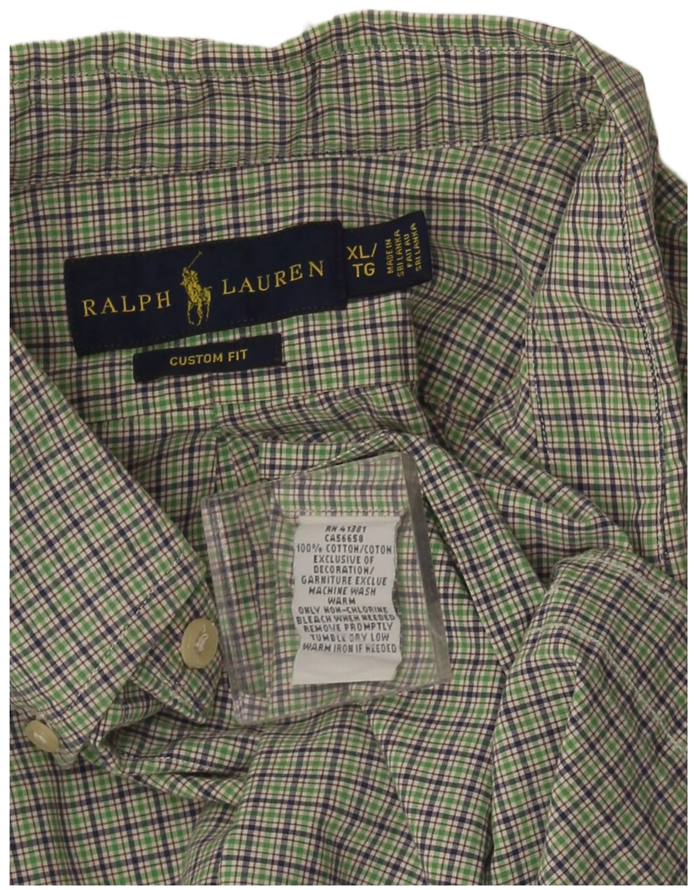 Ralph Lauren Mens Custom Fit Shirt XL Green Plaid Cotton - Image 3