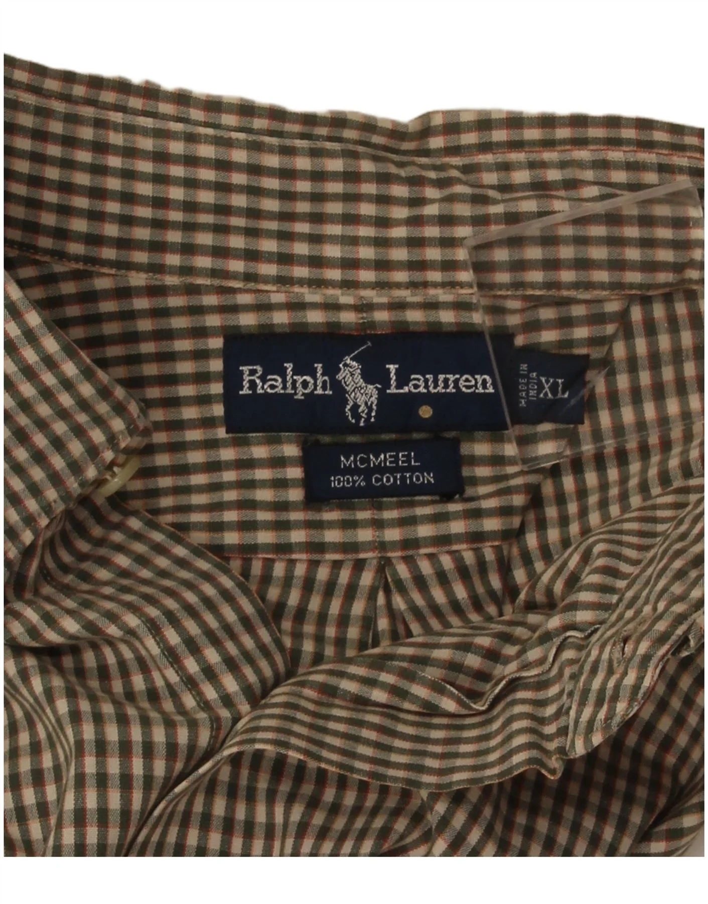 Ralph Lauren Mens MCMEEL 1/2 Sleeve Shirt XL Green Gingham Cotton - Image 3
