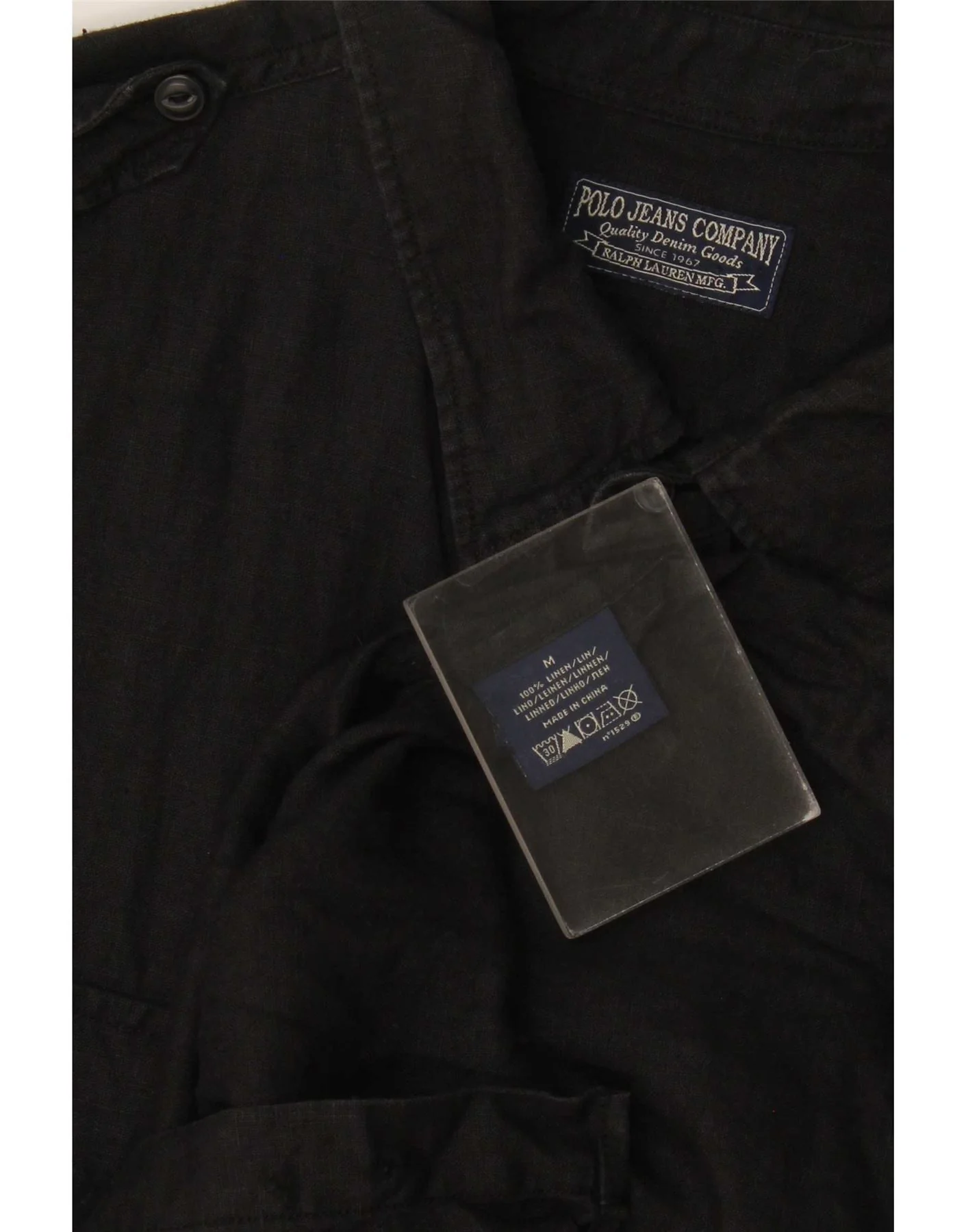 Ralph Lauren Mens Military Shirt Medium Black Linen - Image 3