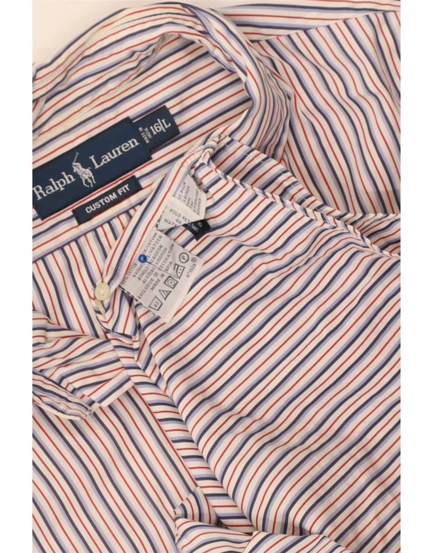 Ralph Lauren Mens Short Sleeve Custom Fit Shirt Size 16 Large White Striped - Image 3