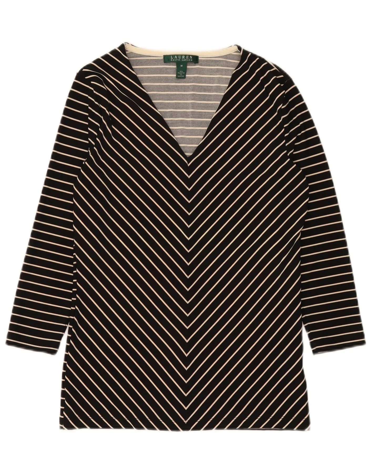 Ralph Lauren Womens 3/4 Sleeve Tunic Top UK 12 Medium Black Chevron