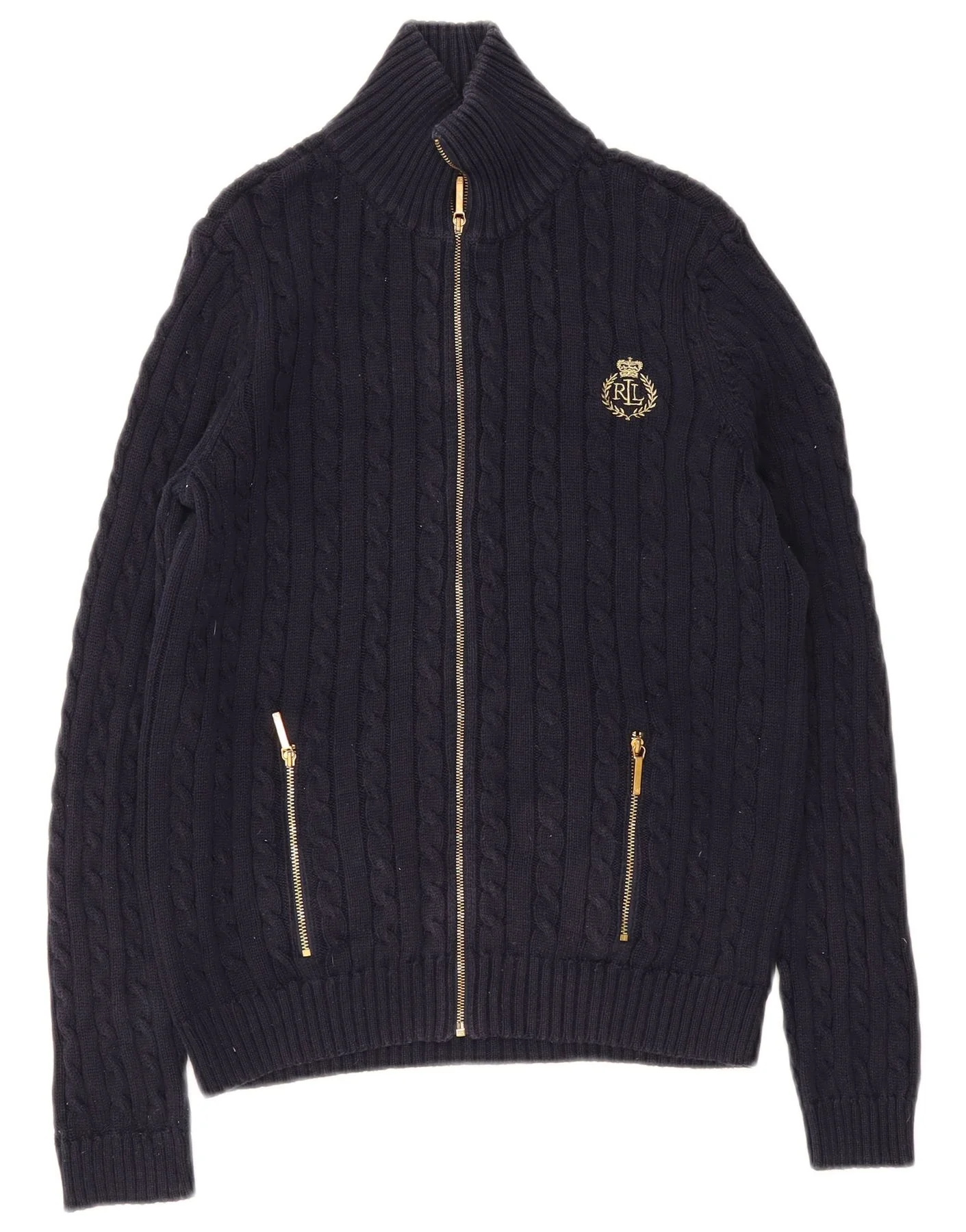 Ralph Lauren Womens Full Zip Cardigan Sweater UK 10 Small Navy Blue Cotton