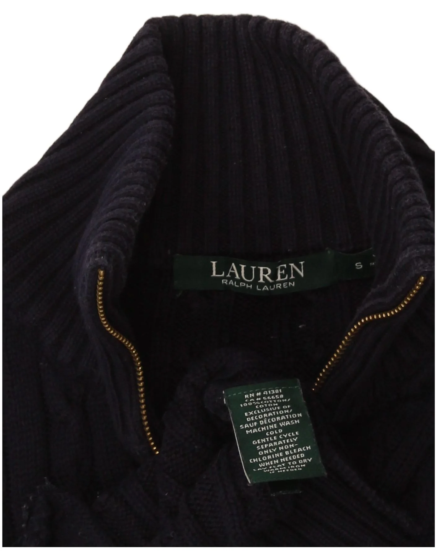 Ralph Lauren Womens Full Zip Cardigan Sweater UK 10 Small Navy Blue Cotton - Image 3
