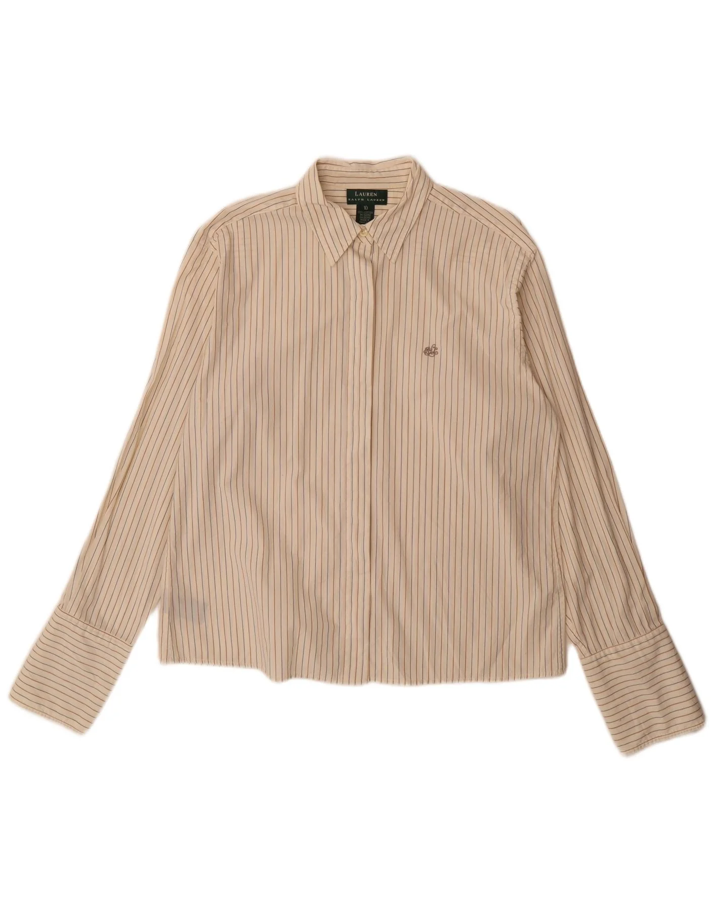 Ralph Lauren Womens Regular Fit Formal Shirt US 10 Large Beige Striped