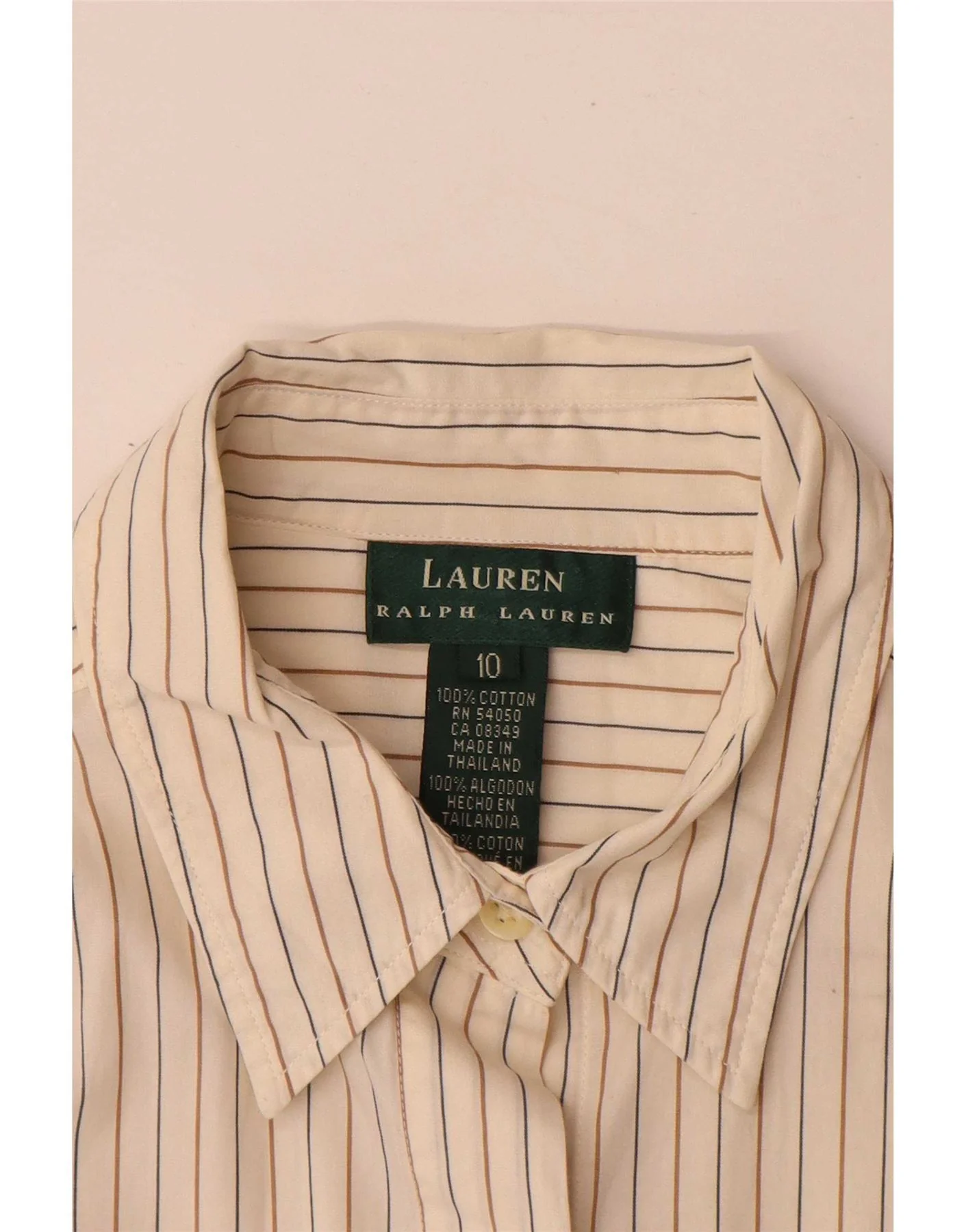 Ralph Lauren Womens Regular Fit Formal Shirt US 10 Large Beige Striped - Image 3