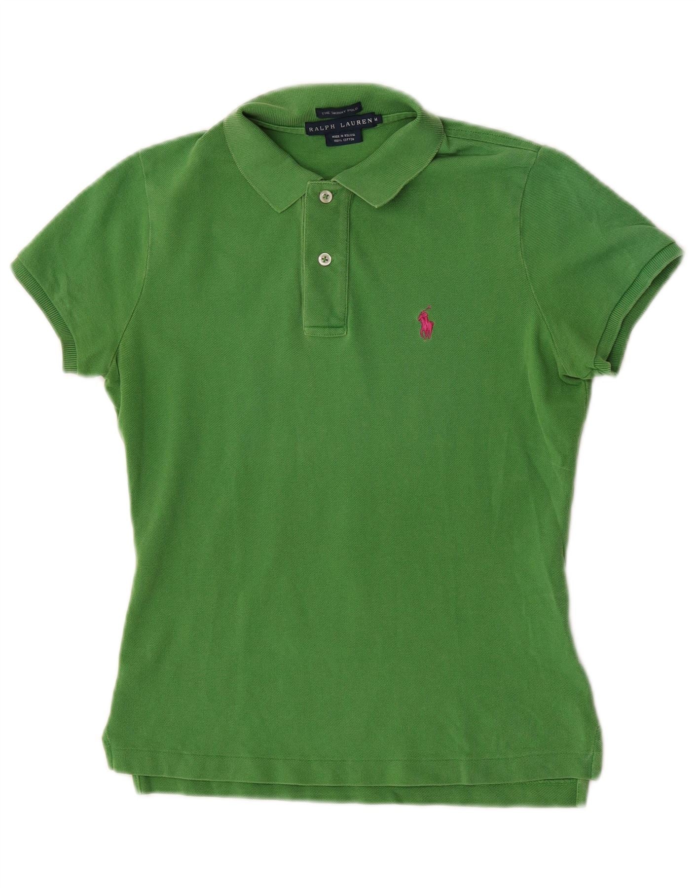 Ralph Lauren Womens Skinny Polo Shirt UK 12 Medium Green Cotton