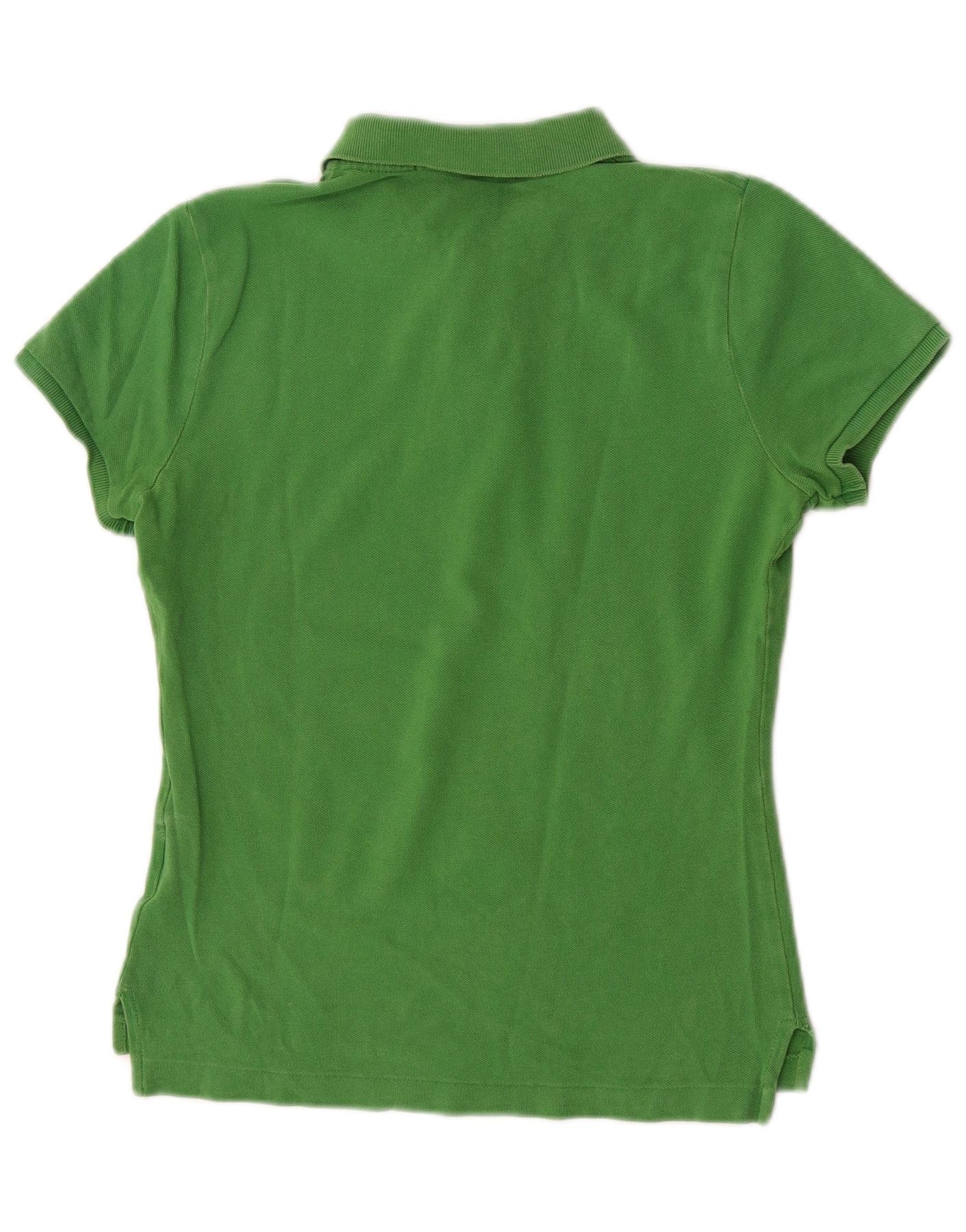 Ralph Lauren Womens Skinny Polo Shirt UK 12 Medium Green Cotton - Image 2
