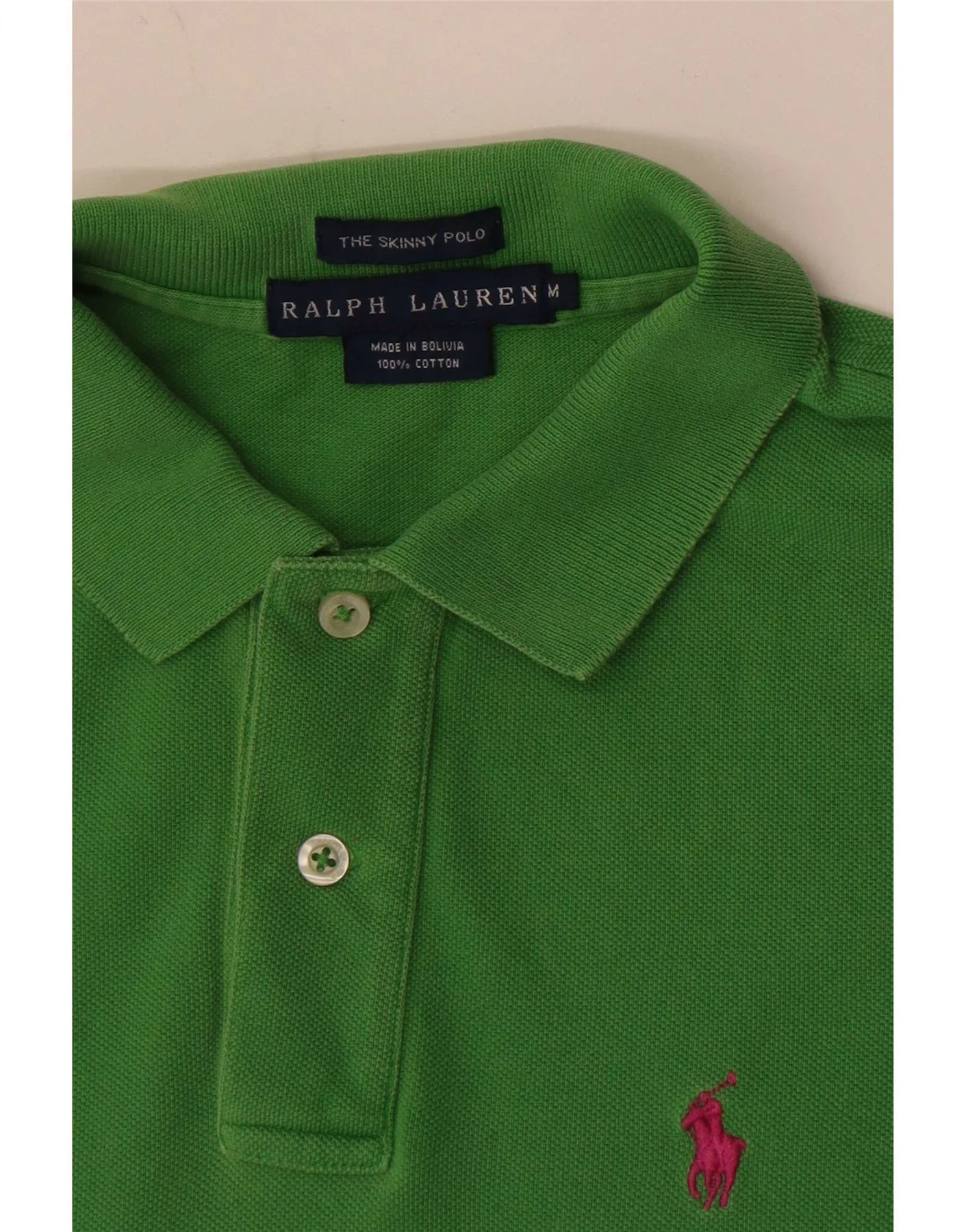Ralph Lauren Womens Skinny Polo Shirt UK 12 Medium Green Cotton - Image 3