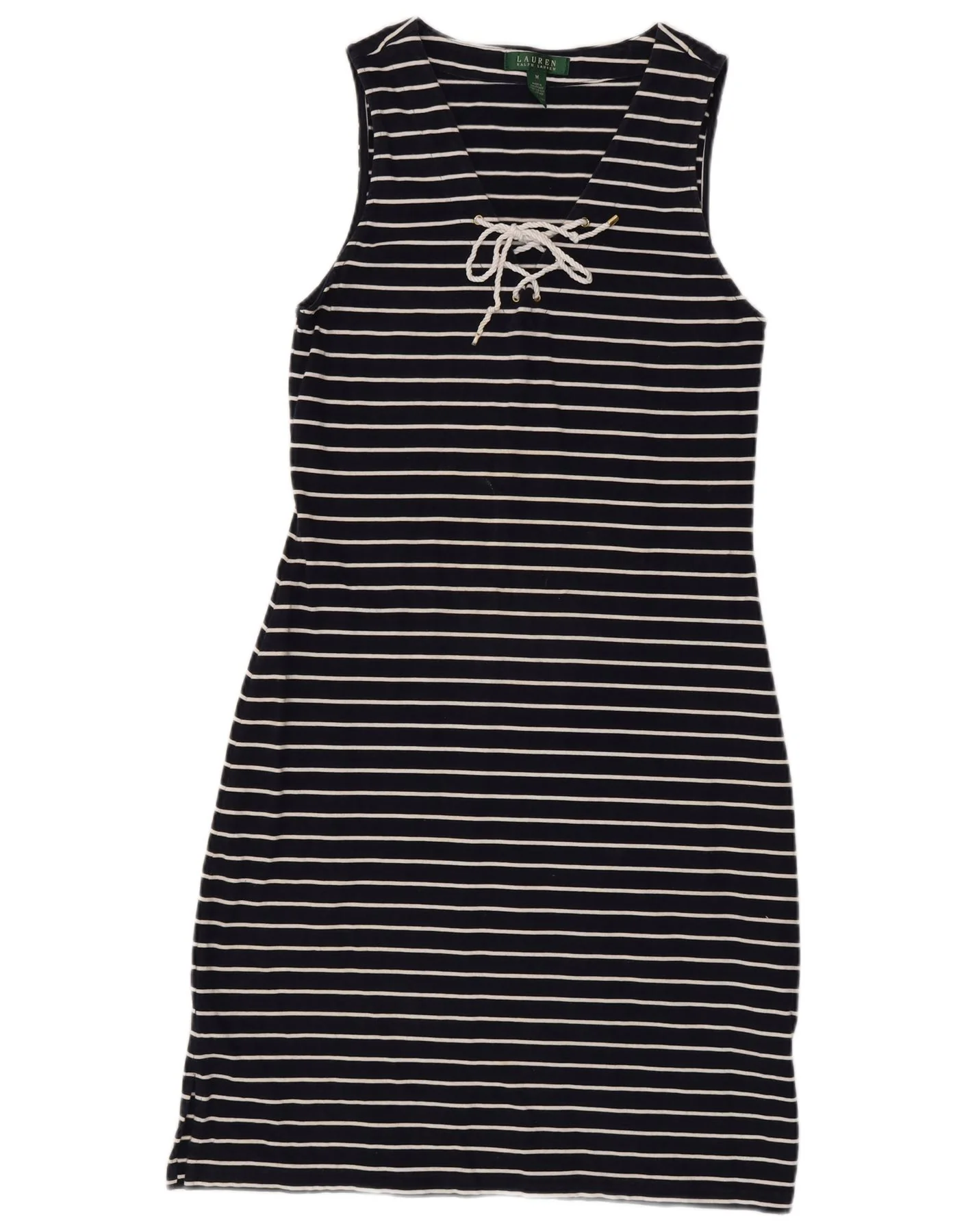 Ralph Lauren Womens Sleeveless Sheath Dress UK 12 Medium Navy Blue Striped