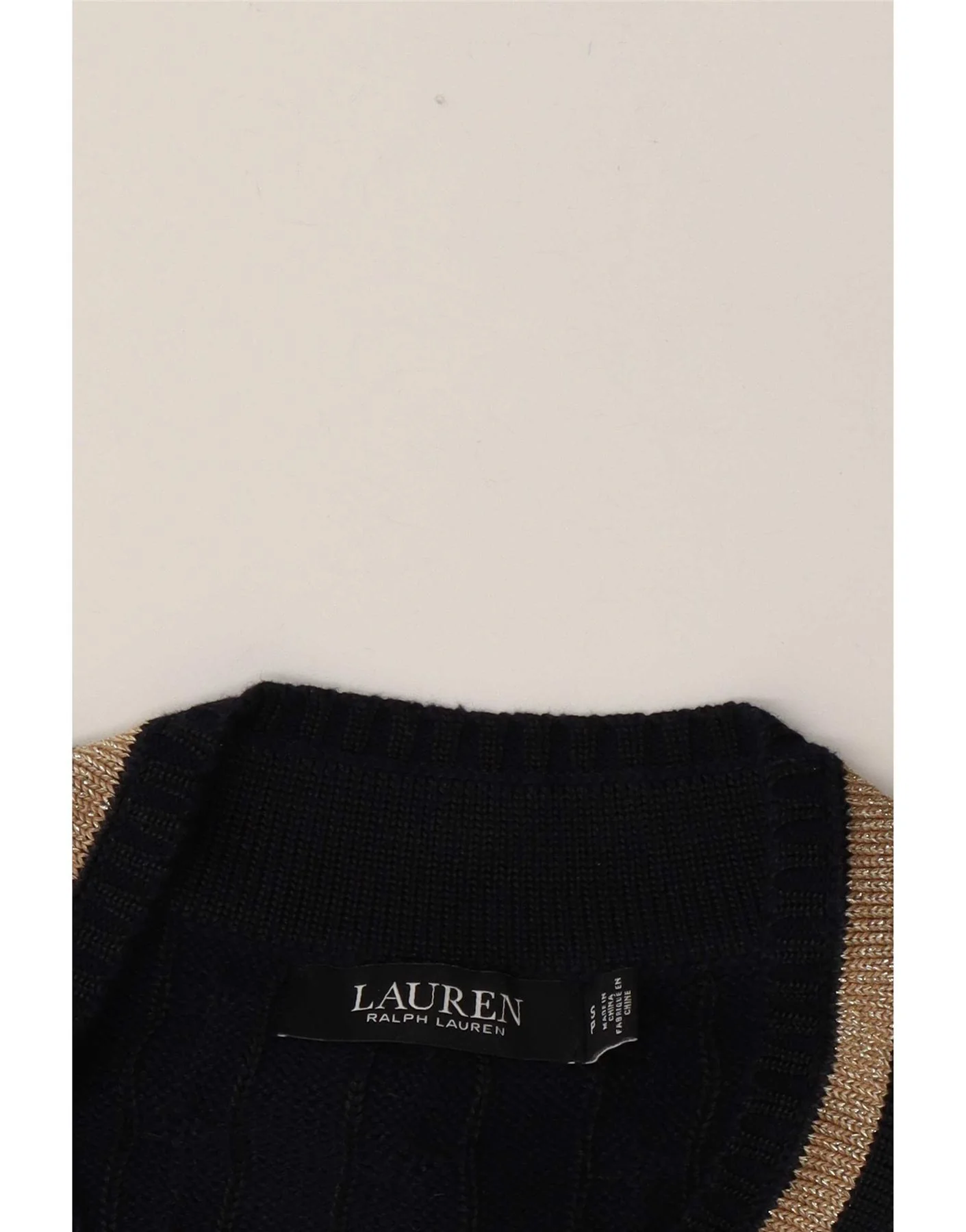 Ralph Lauren Womens V-Neck Jumper Sweater UK 10 Small Navy Blue Striped - Image 3