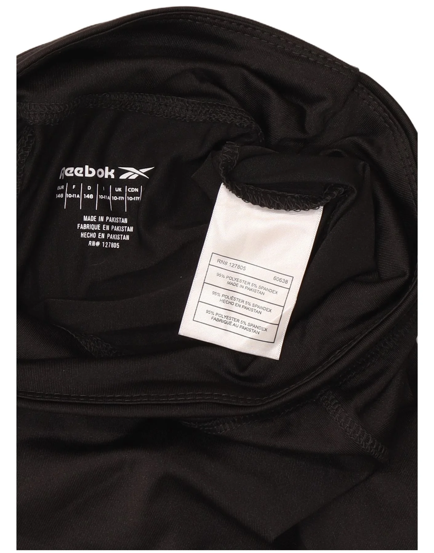 Reebok Girls Capri Graphic Leggings 10-11 Years Black Polyester - Image 3
