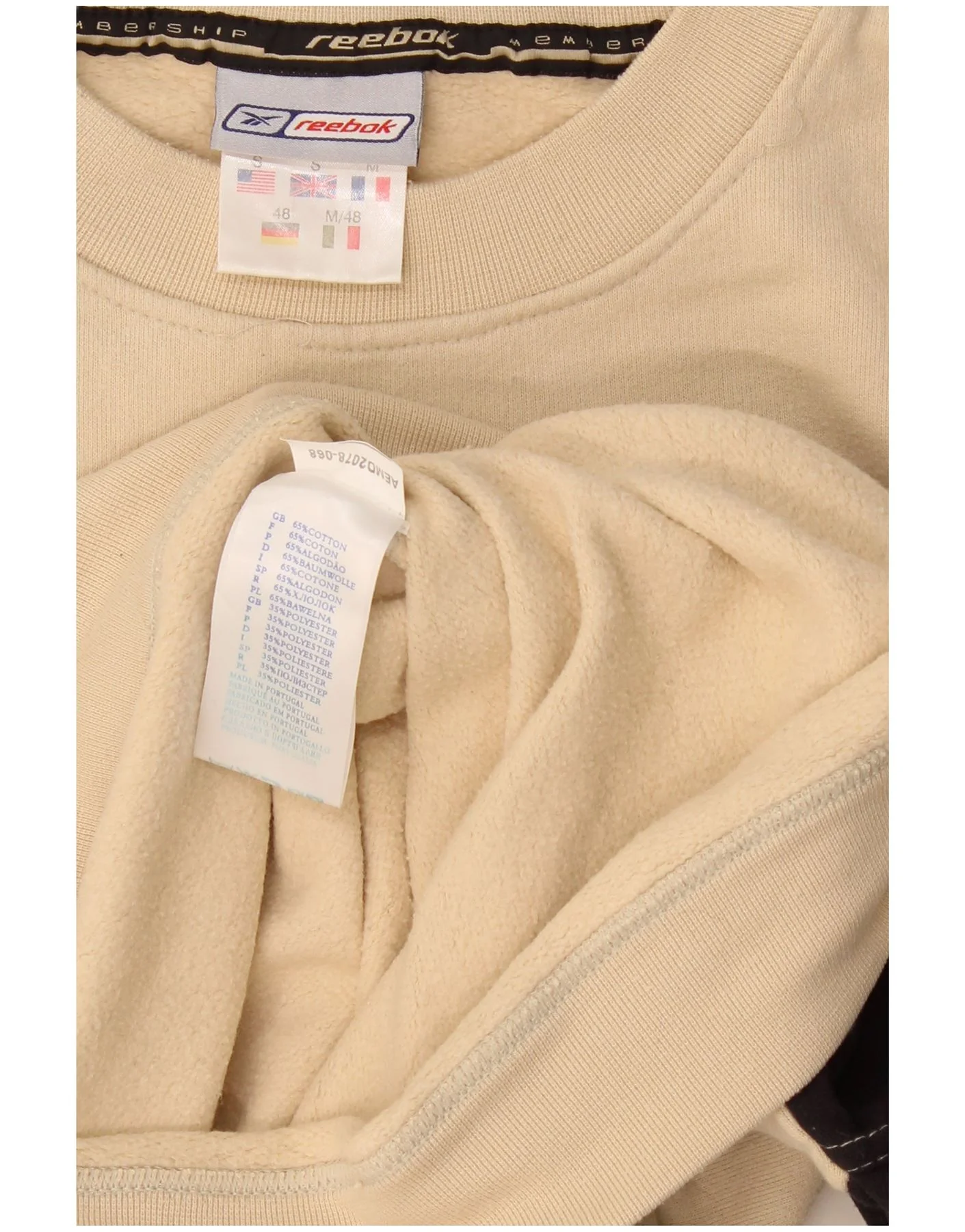 Reebok Mens Graphic Sweatshirt Jumper Small Beige Colourblock Cotton - Image 3