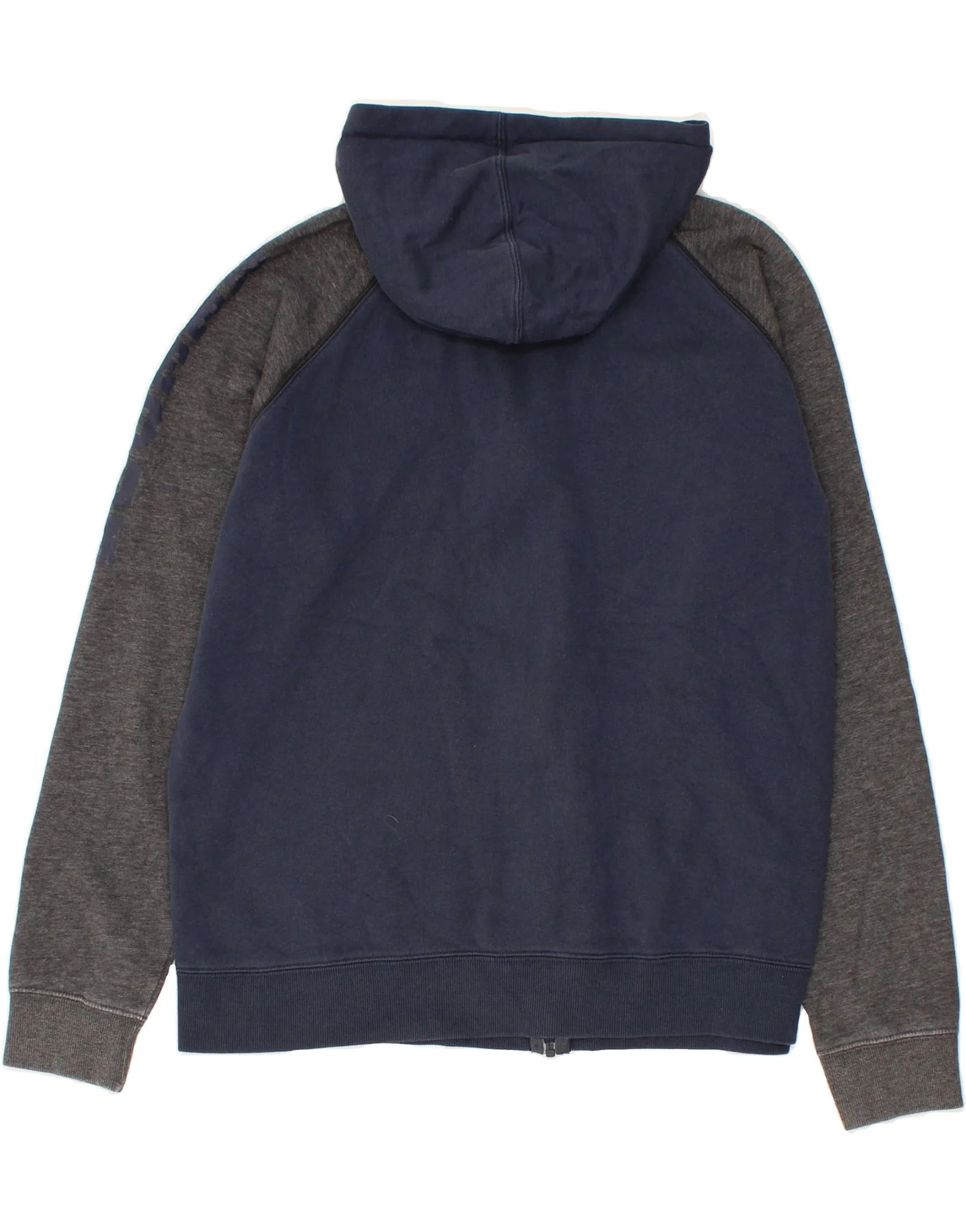 REEBOK Mens Graphic Zip Hoodie Sweater Large Navy Blue Colourblock Cotton - Image 2