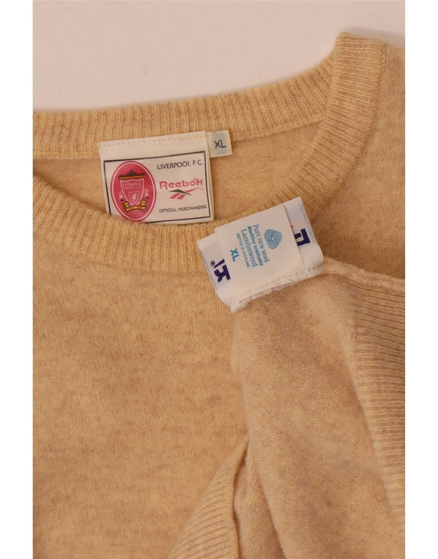 Reebok Mens Liverpool Regular Fit Boat Neck Jumper Sweater XL Beige - Image 3