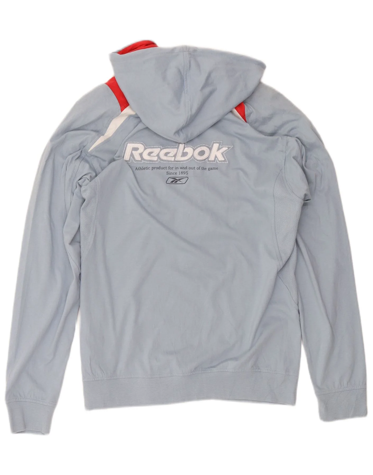 Reebok Mens Zip Hoodie Sweater Small Blue Colourblock Cotton - Image 2