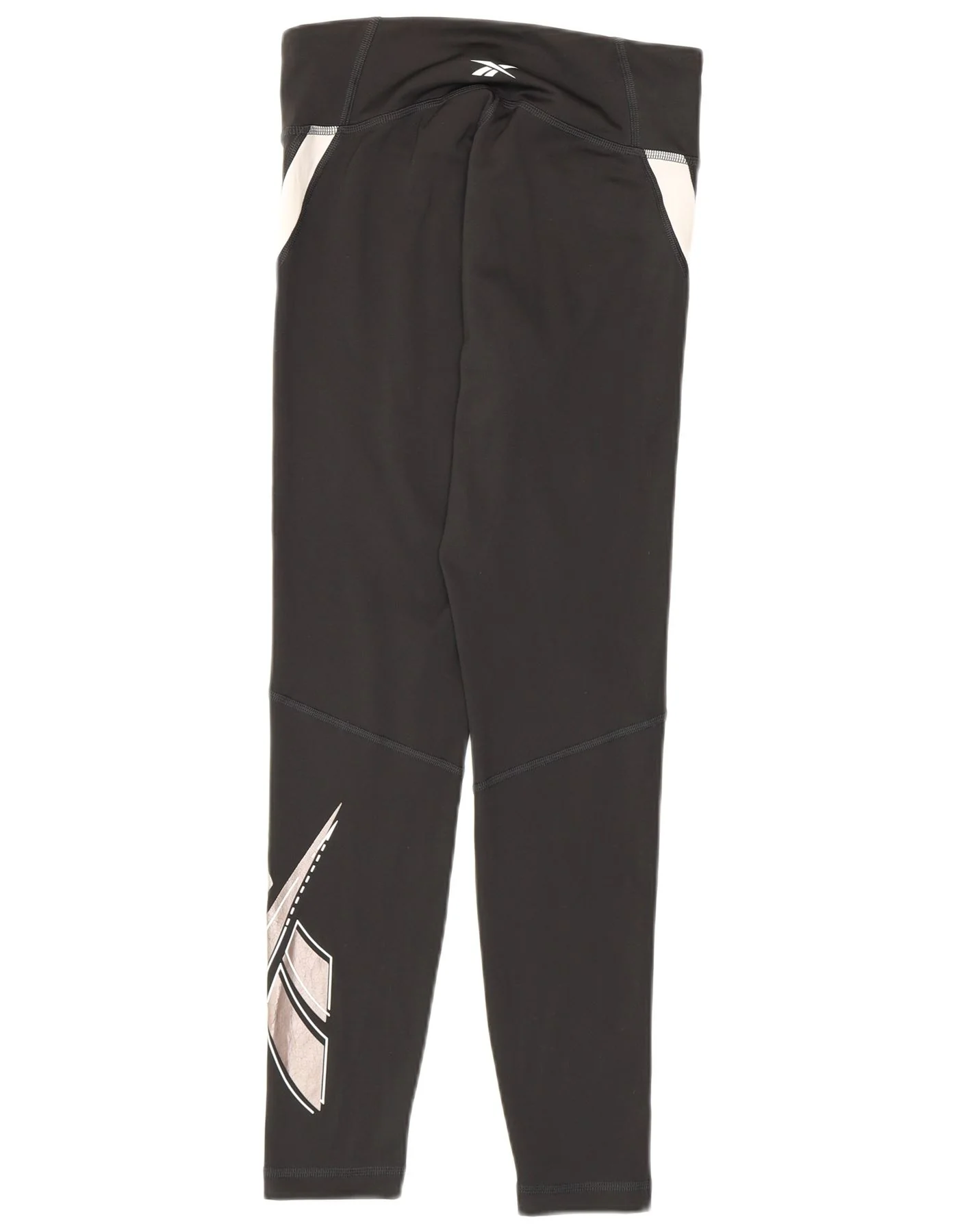 Reebok Womens Speed Wick Leggings UK 8/10 Small Black Colourblock Polyester - Image 2